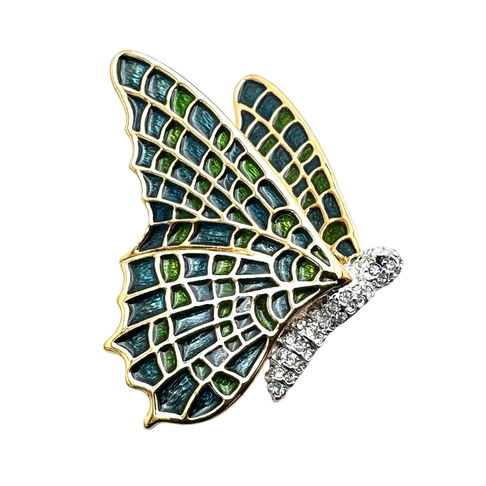 Vintage KJL Kenneth Jay Lane Crystal Enamel Butterfly Gold Tone Brooch Pin: Vintage KJL Kenneth Jay Lane Crystal Enamel Butterfly Gold Tone Brooch Pin