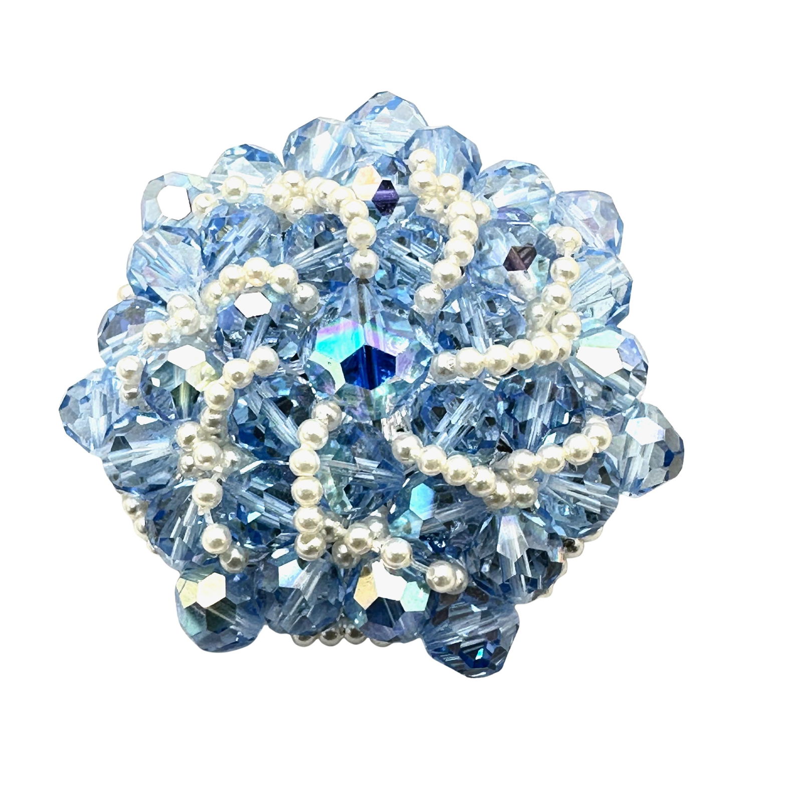 Vintage Vendome Blue Crystal Faux Pearl Silver Tone Brooch Pin 2 Inch (1 of 2)