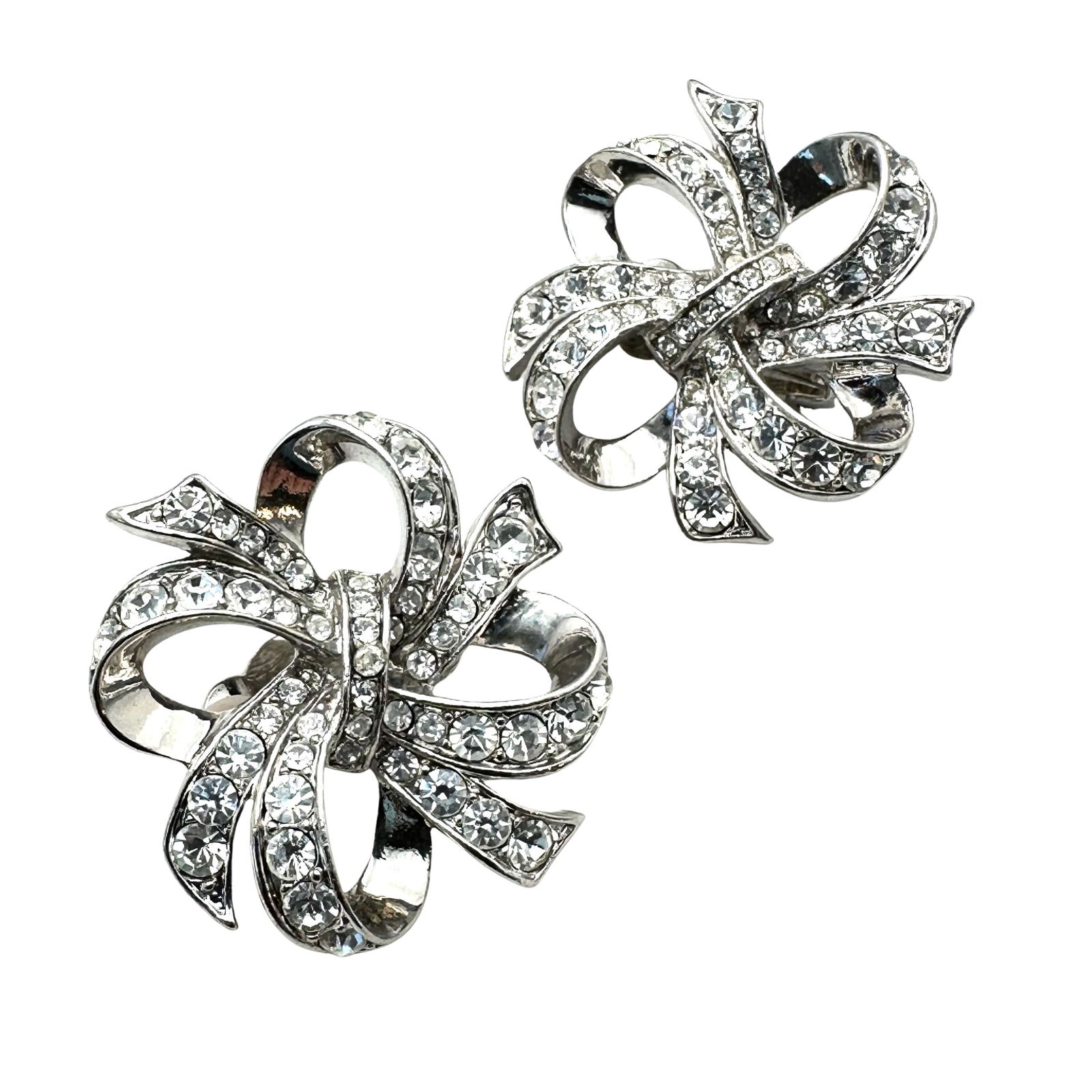Vintage KJL Kenneth Jay Lane For Avon Clear Rhinestone Silver Tone Clip Earrings: Vintage KJL Kenneth Jay Lane For Avon Clear Rhinestone Silver Tone Clip Earrings