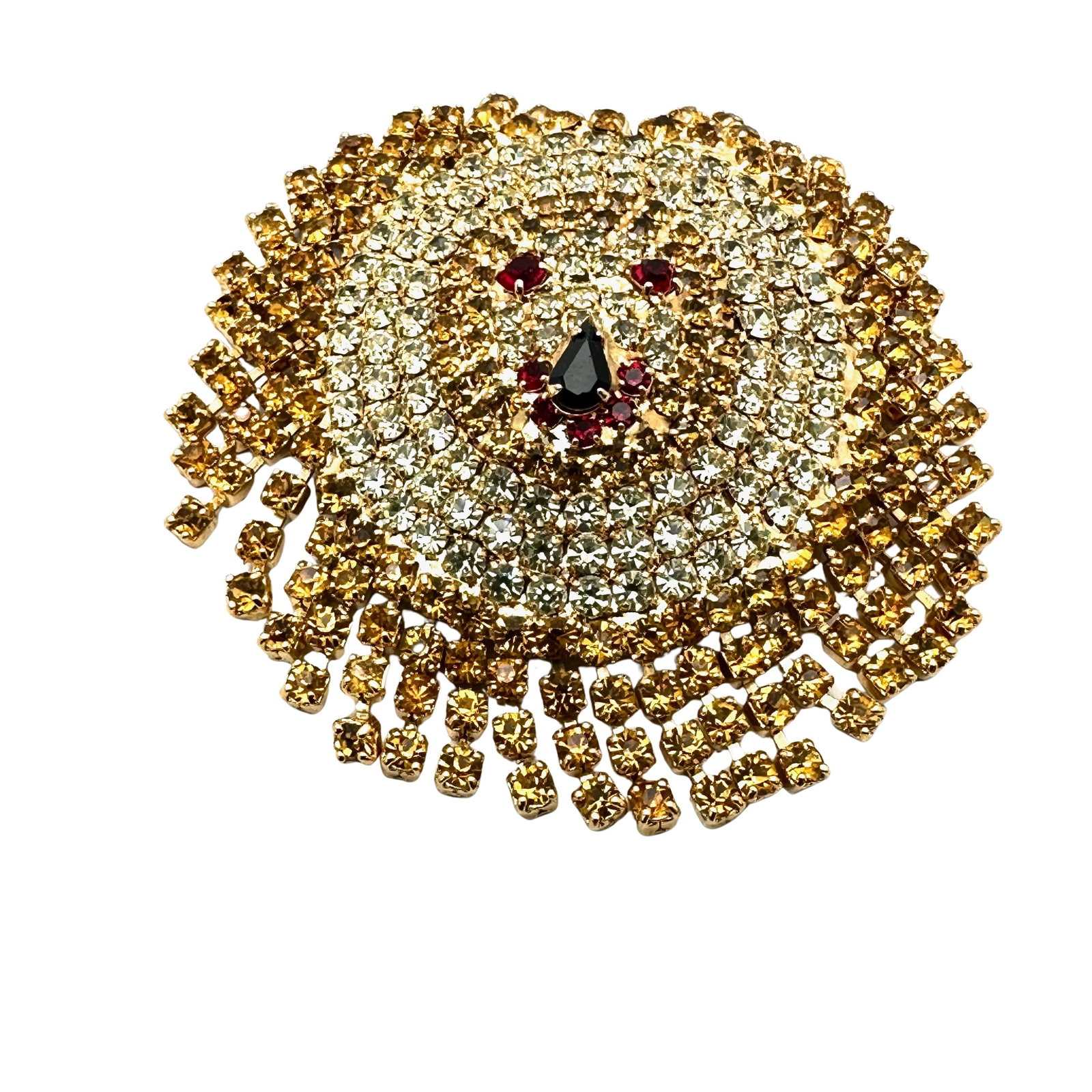 Vintage Orange Yellow Glass Rhinestone Lion Brooch Pin 2 Inch (1 of 2)