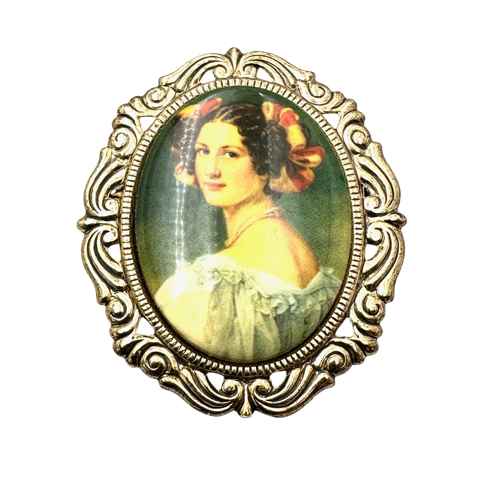 Vintage Portrait Brooch Pin Antiqued Gold Tone 2 Inch: Vintage Portrait Brooch Pin Antiqued Gold Tone 2 Inch