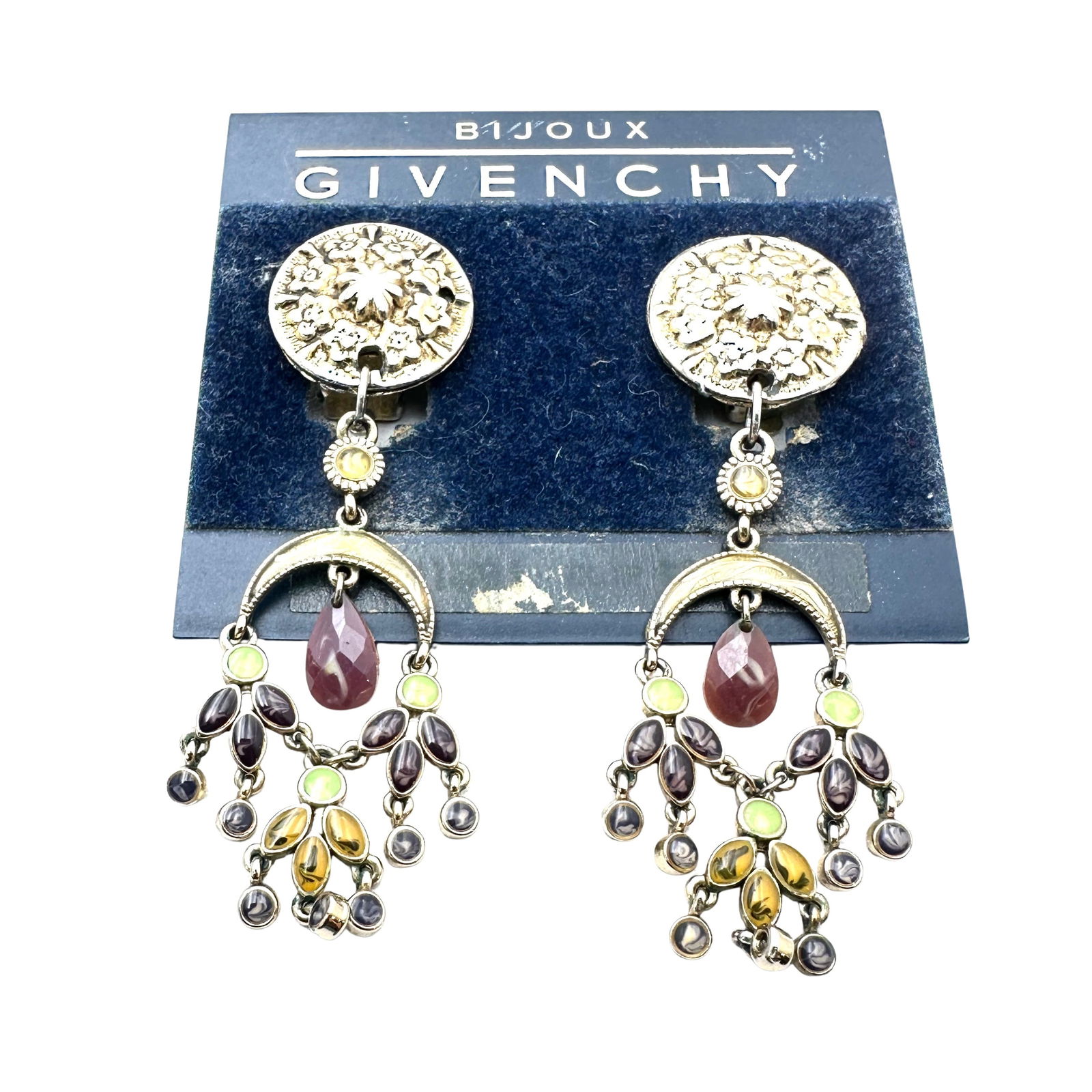 Vintage Givenchy Gold Tone Clip Chandelier Earrings Original Card: Vintage Givenchy Gold Tone Clip Chandelier Earrings Original Card