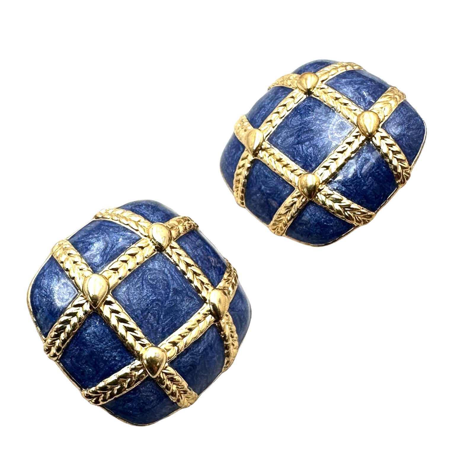 Vintage Blue Enamel Gold Tone Clip Earrings Pristine Condition: Vintage Blue Enamel Gold Tone Clip Earrings Pristine Condition