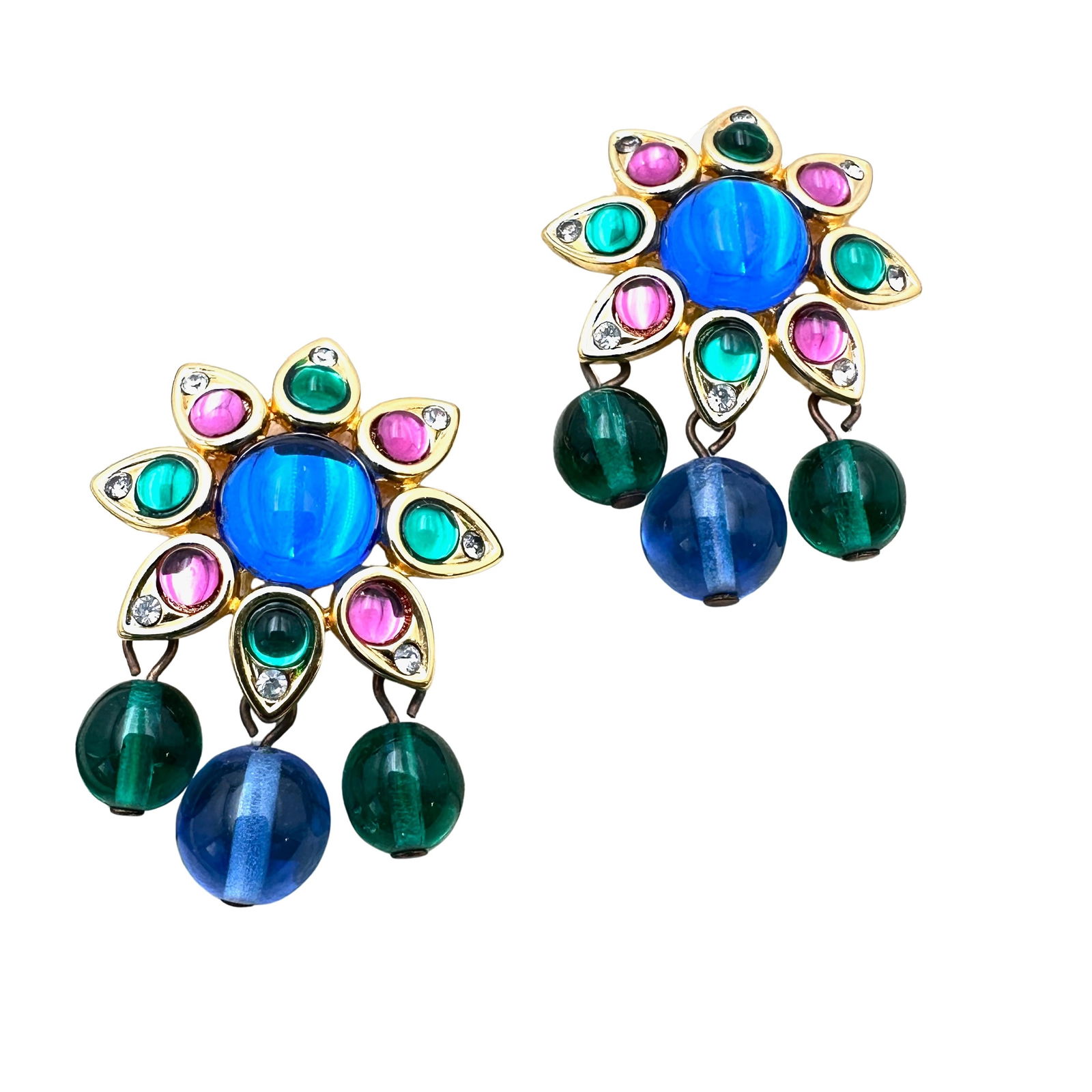 Shakira Caine Multicolor Glass Stone Gold Tone Clip Earrings: Shakira Caine Multicolor Glass Stone Gold Tone Clip Earrings