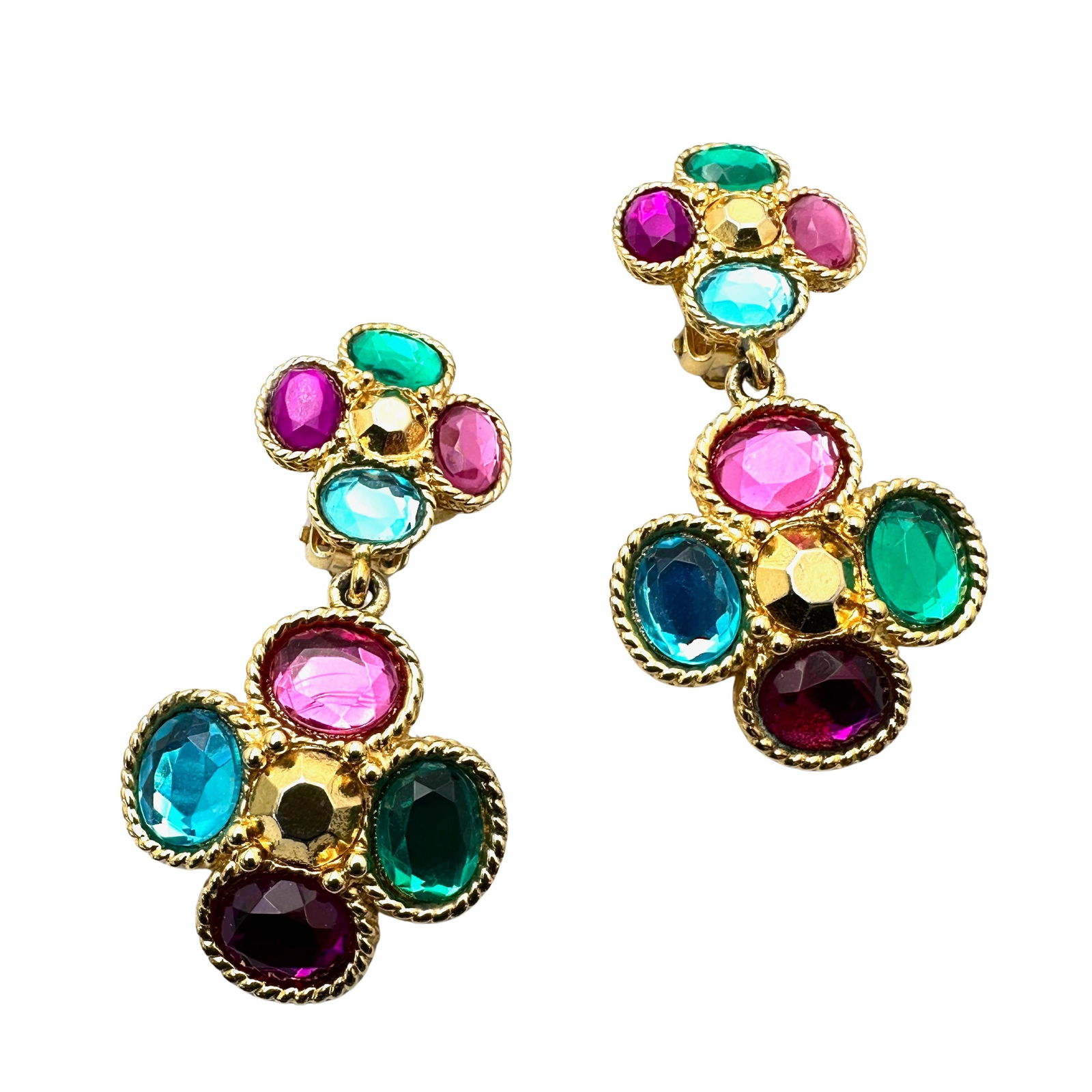Shakira Caine Multicolor Glass Stone Gold Tone Chandelier 2 Inch Clip Earrings: Shakira Caine Multicolor Glass Stone Gold Tone Chandelier 2 Inch Clip Earrings