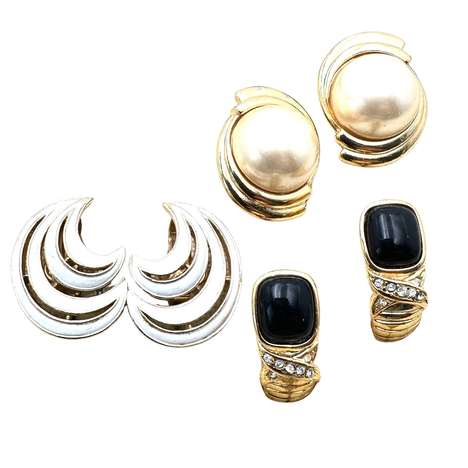 Vintage Group Lot of Trifari Signed Gold Tone Clip and Pierced Earrings (1 of 2)