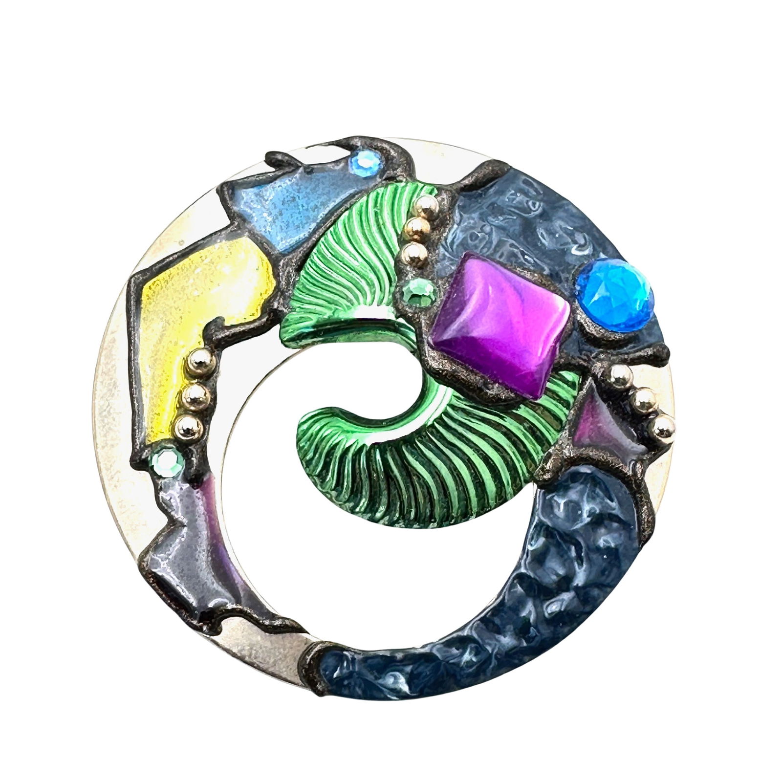 Vintage Artisan Mixed Metal Enamel Crystal Brooch Pin 2.5 Inch (1 of 2)