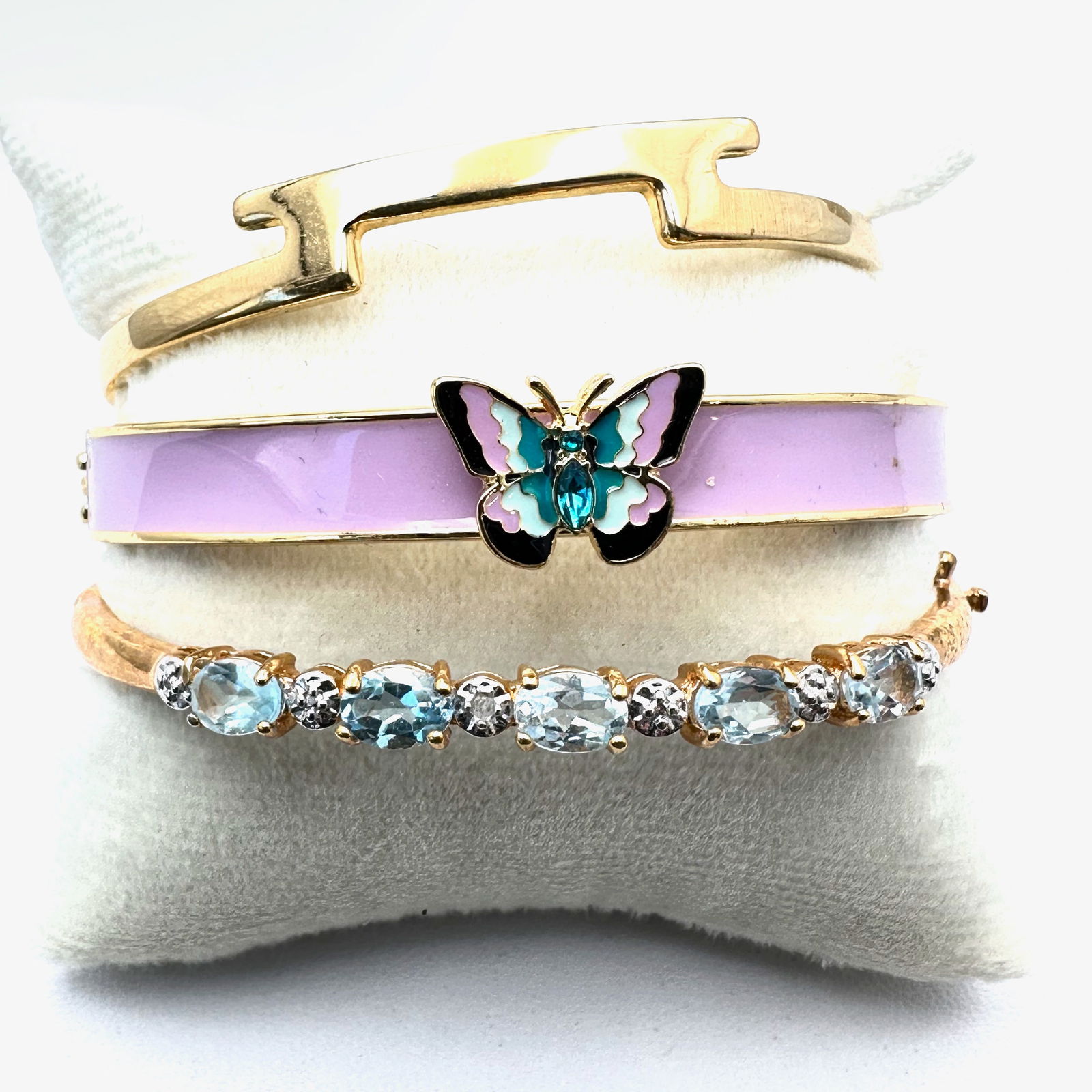Jewelry Group Lot Bracelets Enamel Butterfly Gold Tone Blue Crystal (1 of 2)