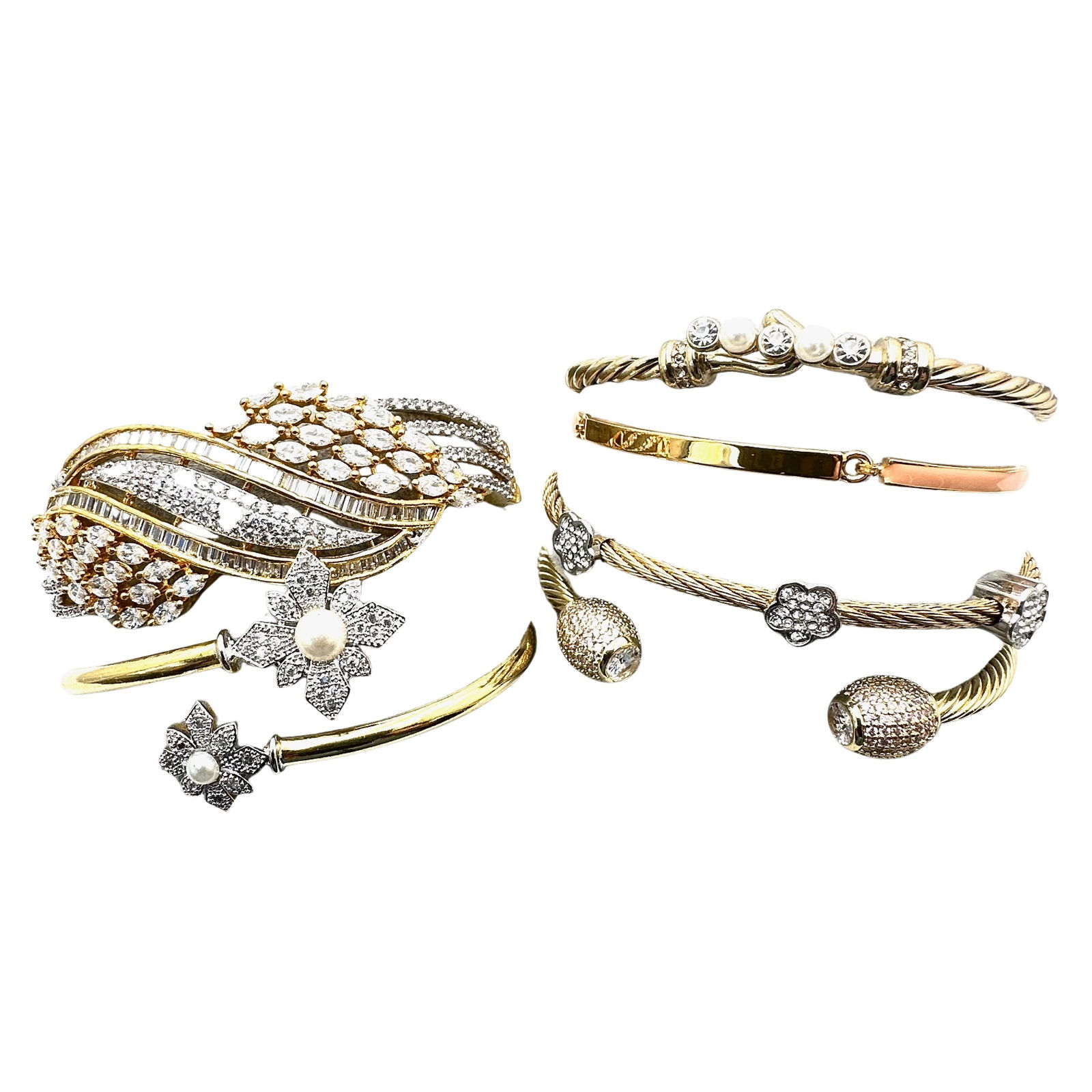 Jewelry Group Lot Bracelets Gold Tone Costume Clear Crystals Bangles Hinged Bracelets: Jewelry Group Lot Bracelets Gold Tone Costume Clear Crystals Bangles Hinged Bracelets
