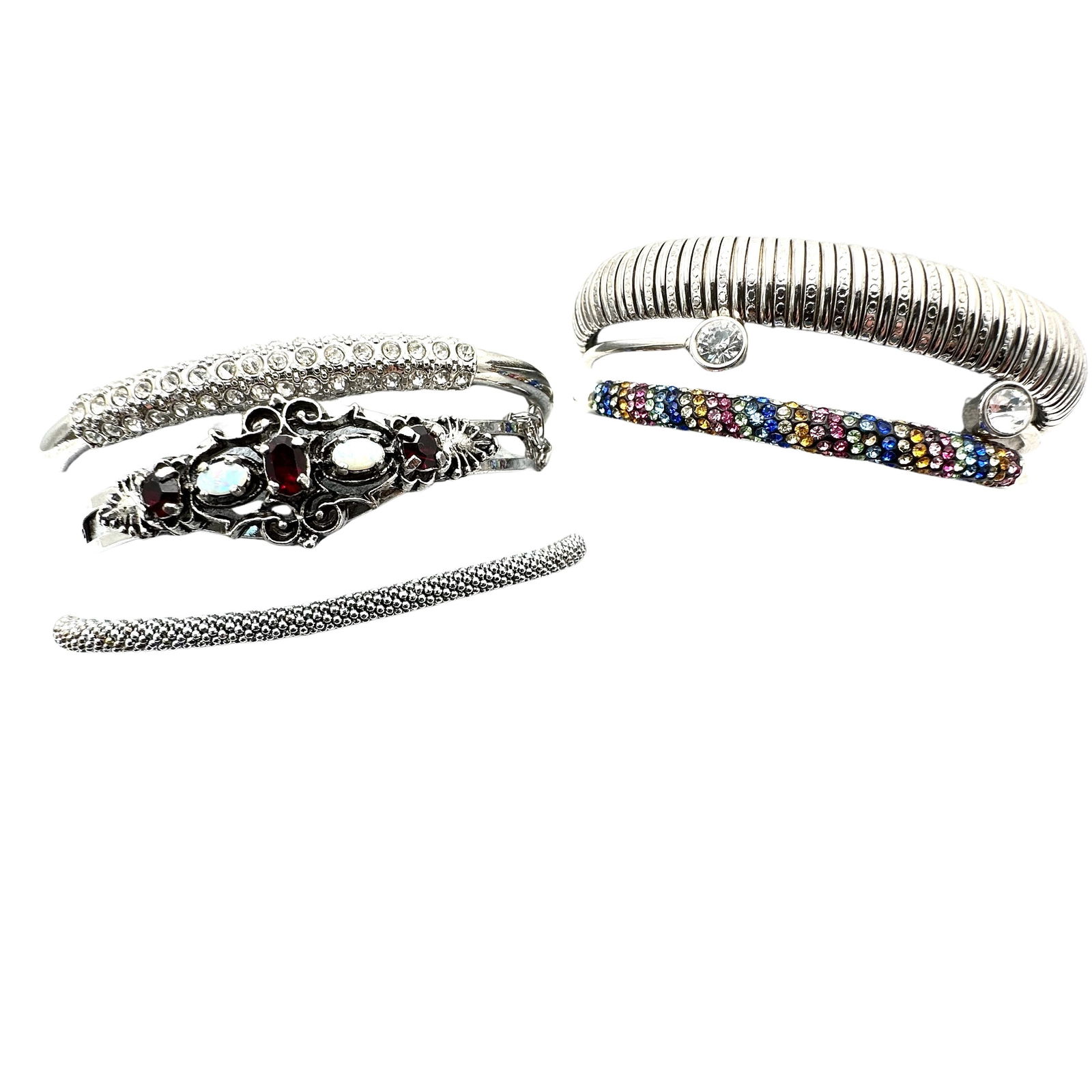 Jewelry Group Lot Bracelets Vintage And Modern Silver Tone Hinged Bangles Multicolor Crystals: Jewelry Group Lot Bracelets Vintage And Modern Silver Tone Hinged Bangles Multicolor Crystals