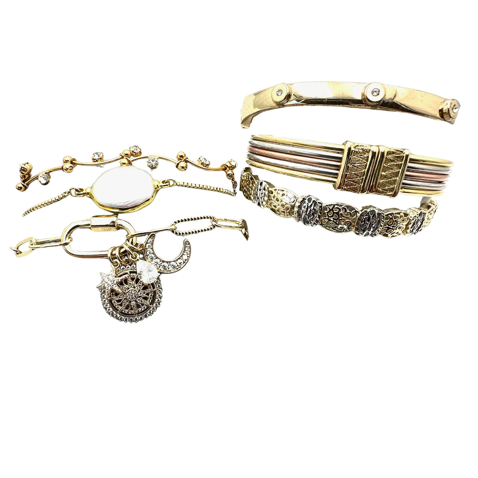 Jewelry Group Lot Bracelets Vintage & Modern Gold Tone Clear Crystals (1 of 2)