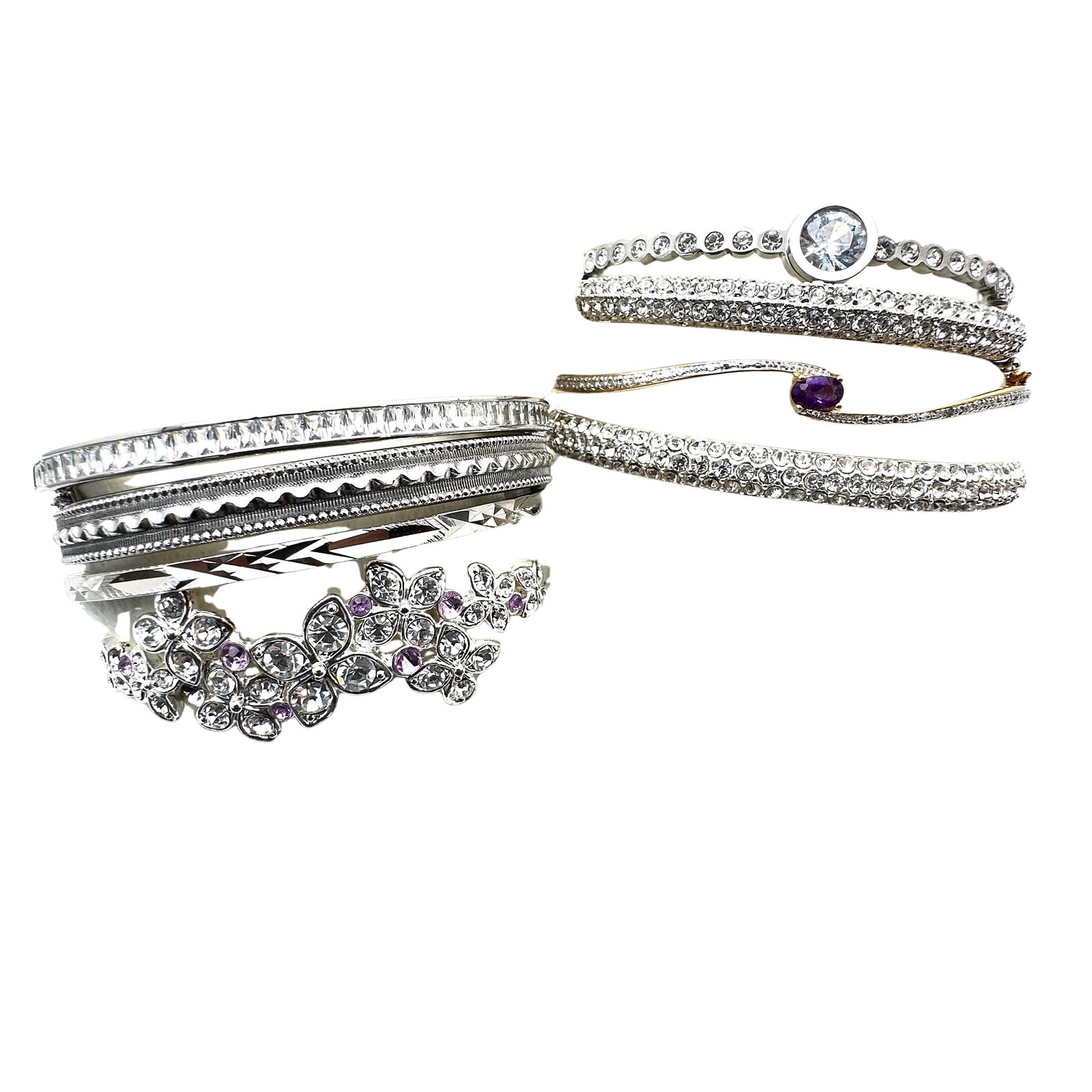 Jewelry Group Lot Bracelets Gold & Silver Tone Clear Crystals (1 of 2)