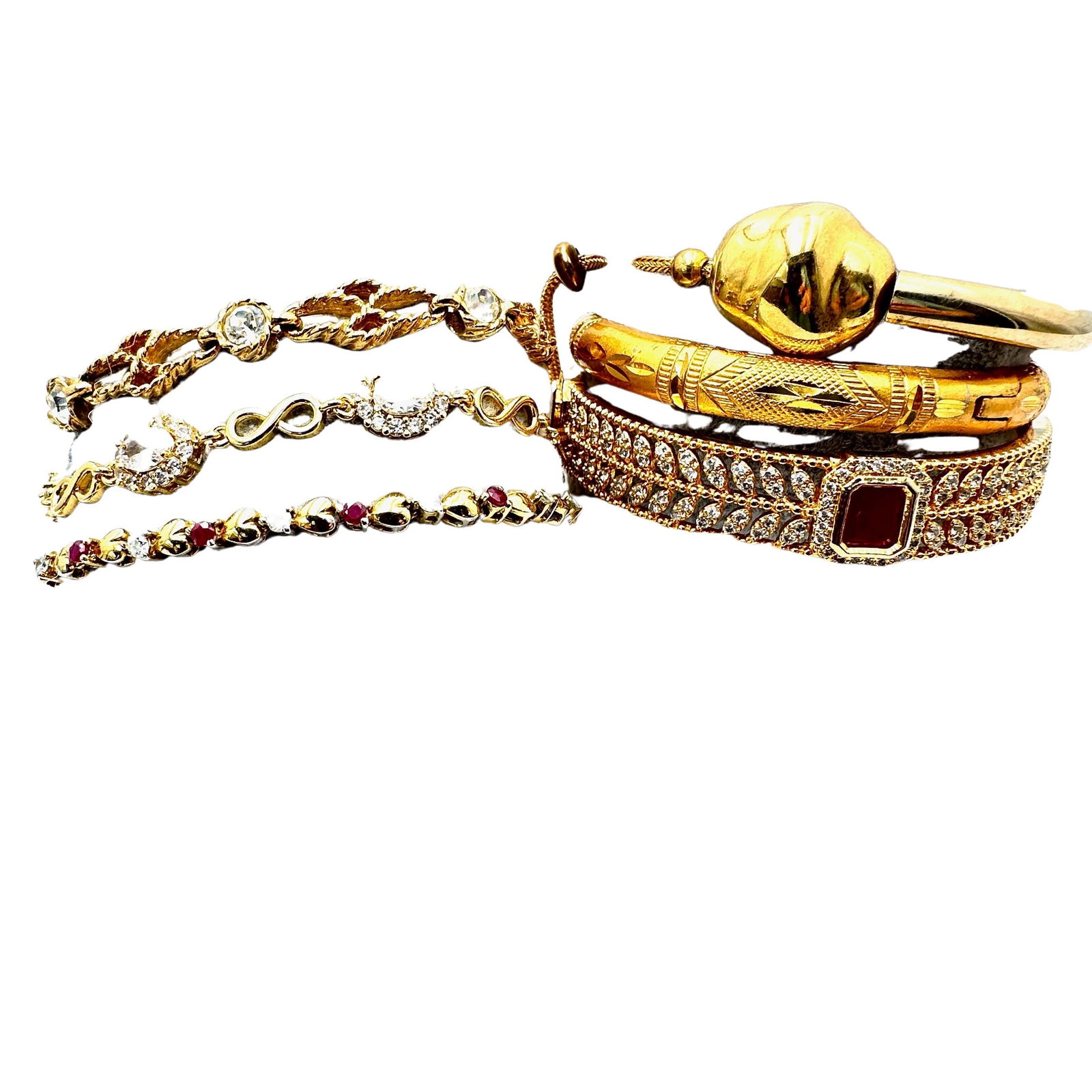 Jewelry Group Lot Bracelets Vintage And Modern Gold Tone Hinged Bangles And Tennis Style: Jewelry Group Lot Bracelets Vintage And Modern Gold Tone Hinged Bangles And Tennis Style
