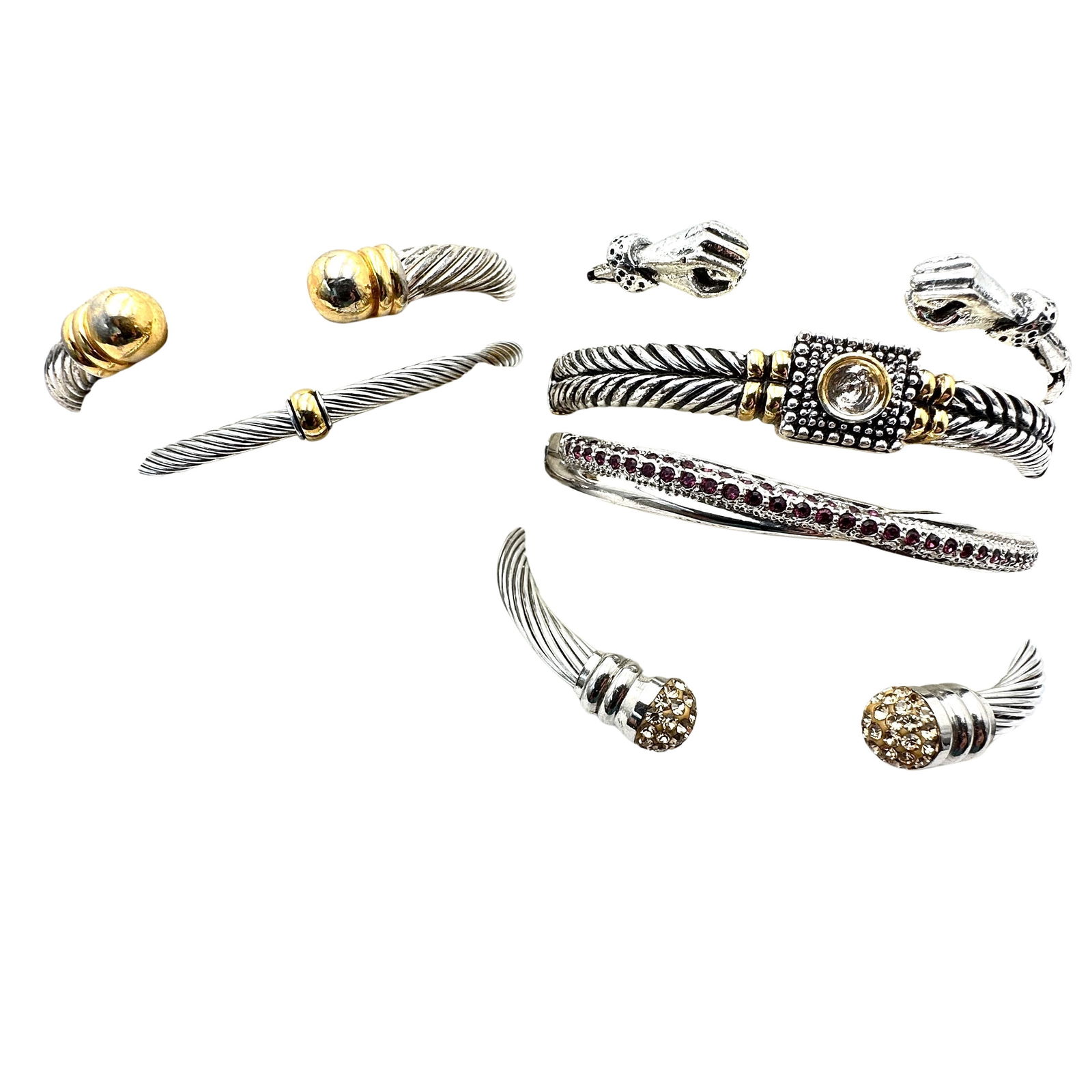 Jewelry Group Lot Bracelets Silver & Gold Tone Look of Designer Clear Crystals Figa Fist Cuff (1 of 2)