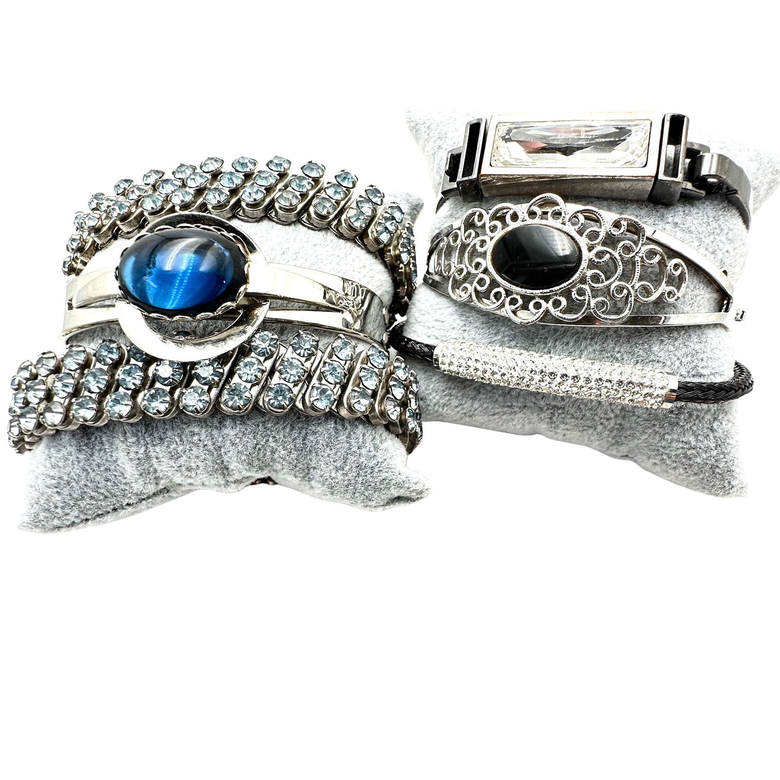 Jewelry Group Lot Bracelets Vintage And Modern Rhinestone Expansion Silver Hinged Bangle (1 of 2)