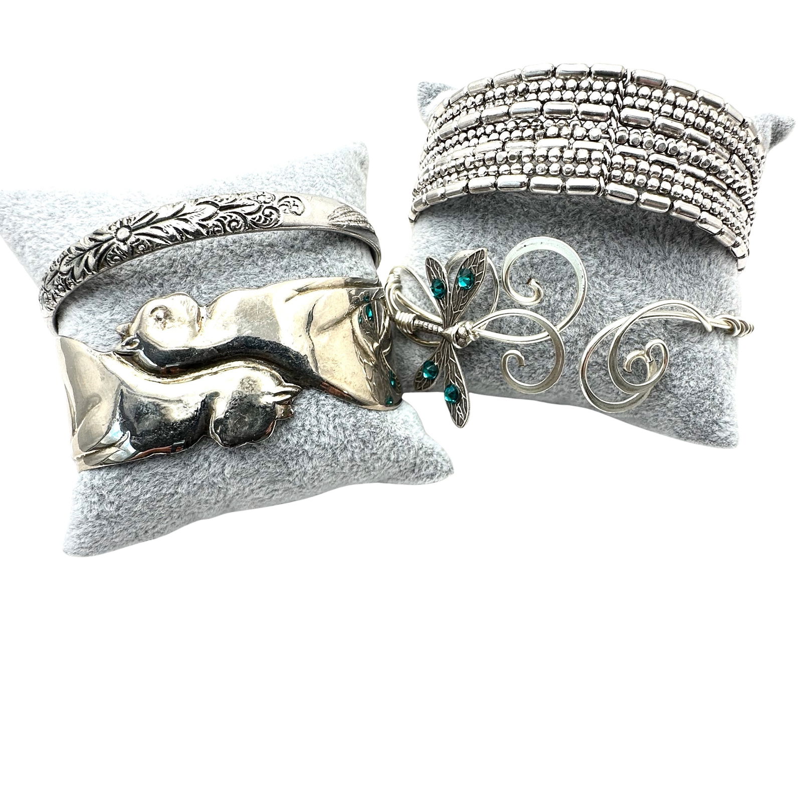 Jewelry Group Lot Bracelets Cat Cuff Silver Tone Butterfly Blue Crystals Bangles: Jewelry Group Lot Bracelets Cat Cuff Silver Tone Butterfly Blue Crystals Bangles