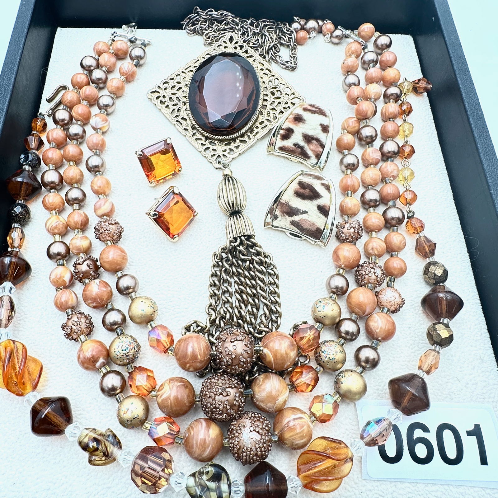 Vintage Jewelry Group Lot Vintage Amber Colored Necklaces Coordinating Earrings (1 of 2)