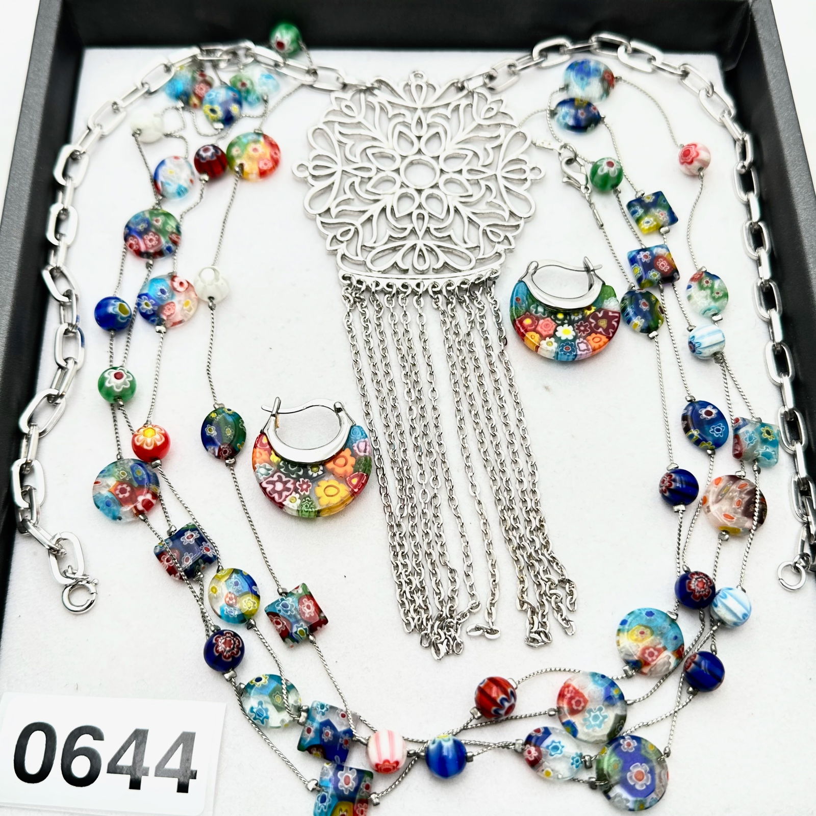 Vintage Jewelry Group Lot Vintage Silver Tone Pendant Necklace Murano Glass Bead Necklace and (1 of 2)