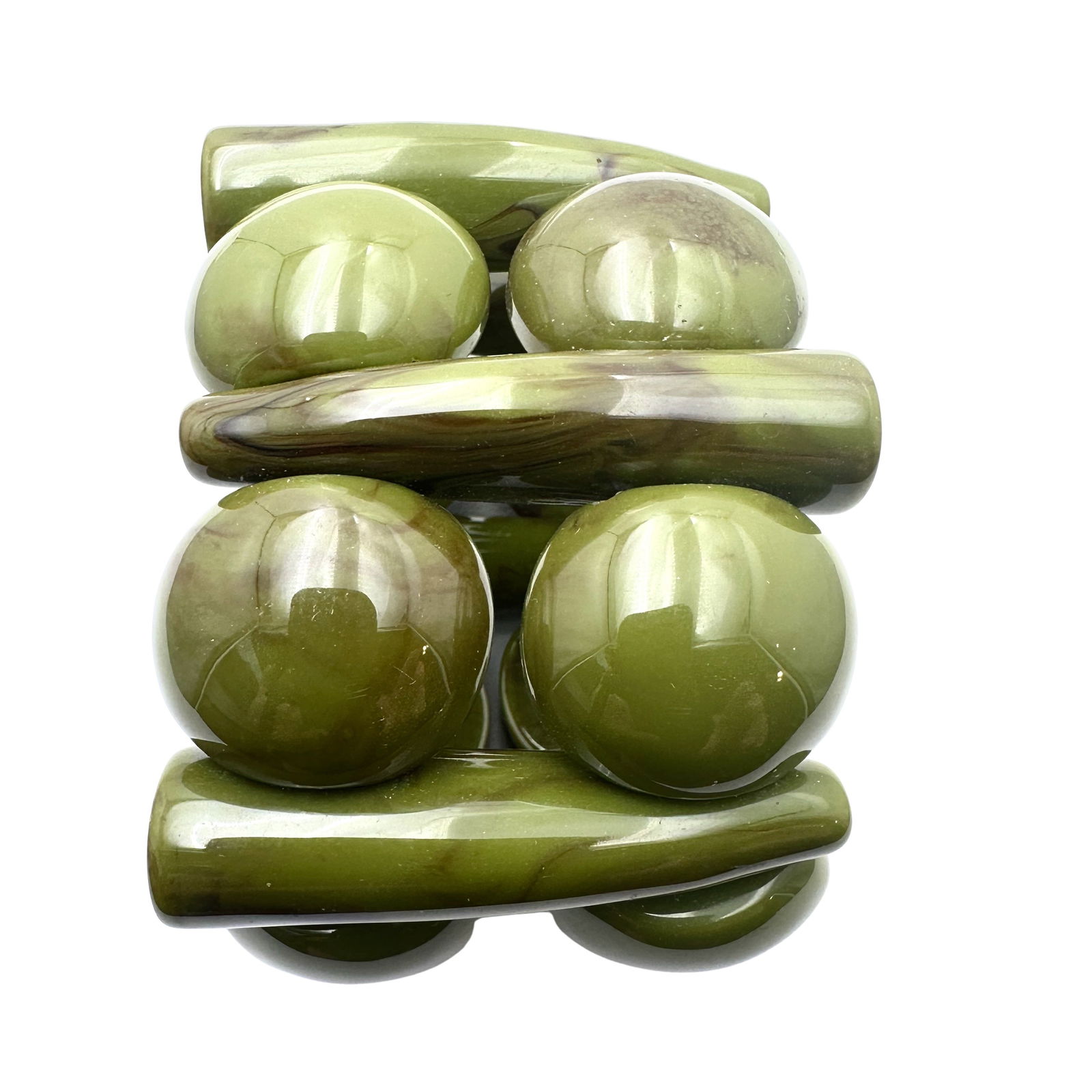 Extra Wide 2.5 Inch Olive Green Lucite Bangle Bracelet Adjustable Size (1 of 3)