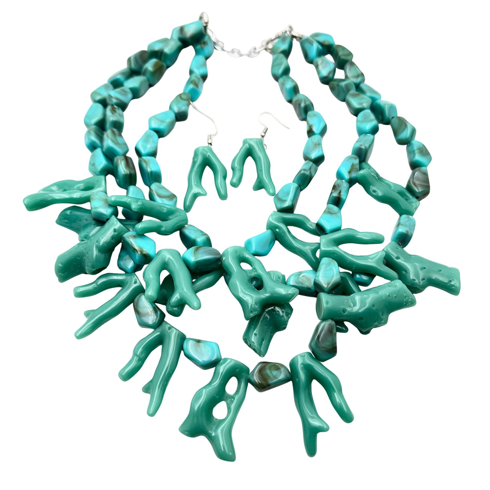 Huge Aqua Blue Lucite Faux Coral Statement Necklace Earrings Set Vacation Beach Ocean: Huge Aqua Blue Lucite Faux Coral Statement Necklace Earrings Set Vacation Beach Ocean