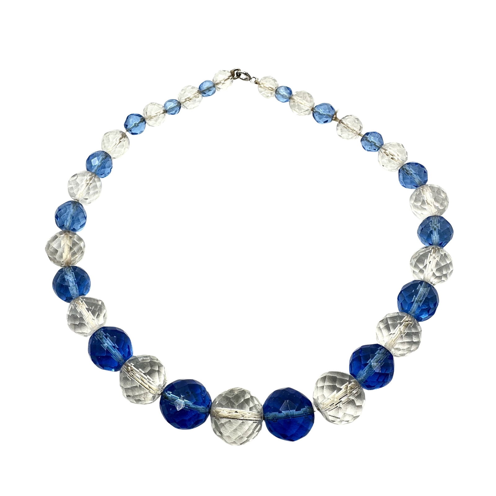 Antique Blue and Clear Faceted Glass Bead Necklace 16 Inch: Antique Blue and Clear Faceted Glass Bead Necklace 16 Inch