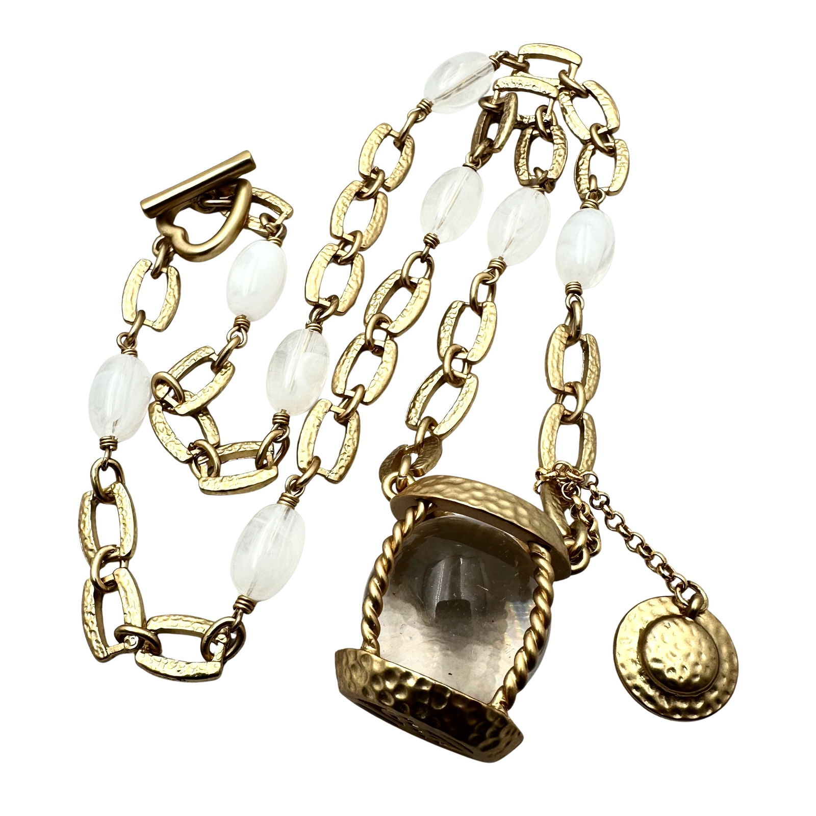 Matte Gold Tone Opaque Glass Bead Pendant Necklace 20 Inch Length: Matte Gold Tone Opaque Glass Bead Pendant Necklace 20 Inch Length