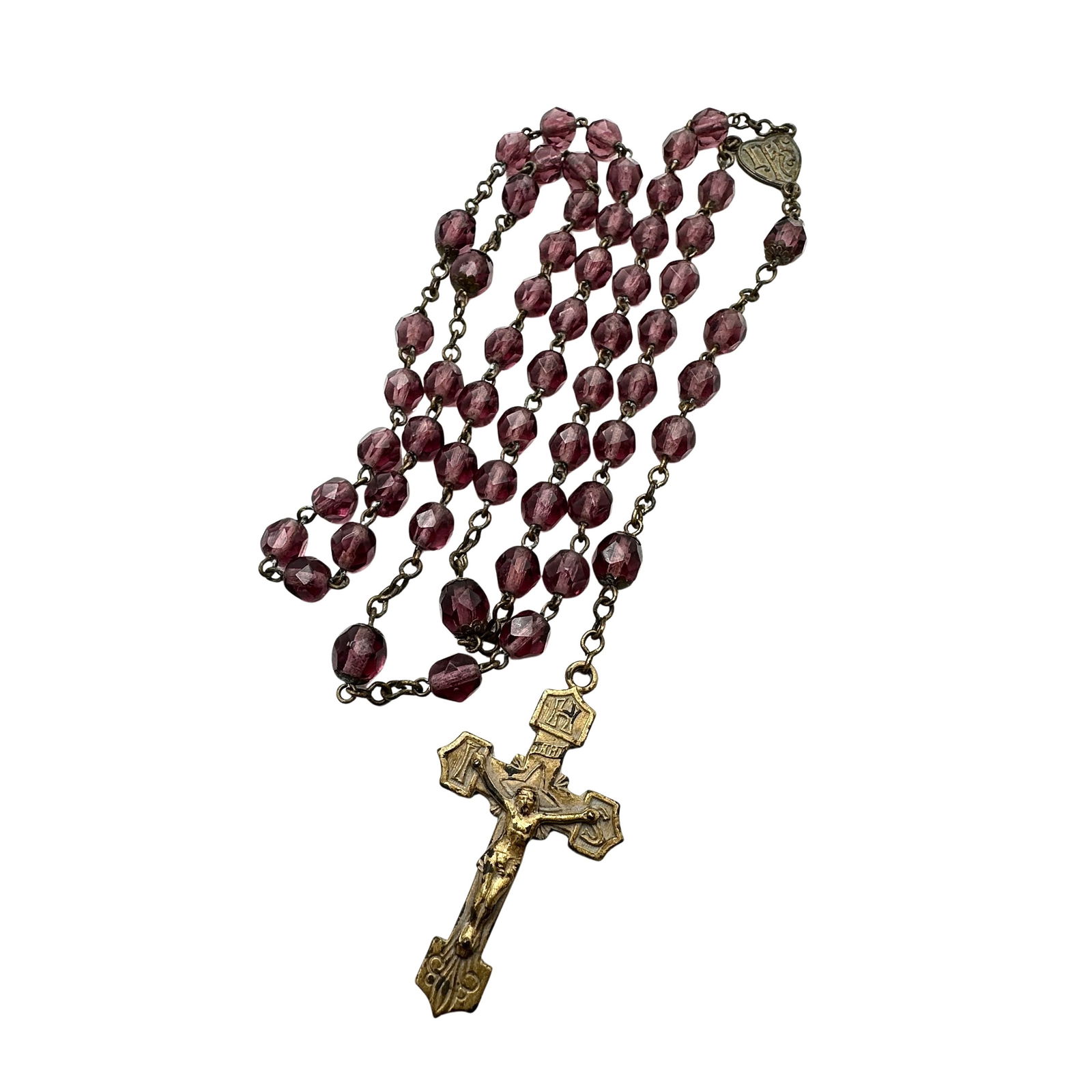 Vintage Purple Czech Glass Rosary Necklace: Vintage Purple Czech Glass Rosary Necklace