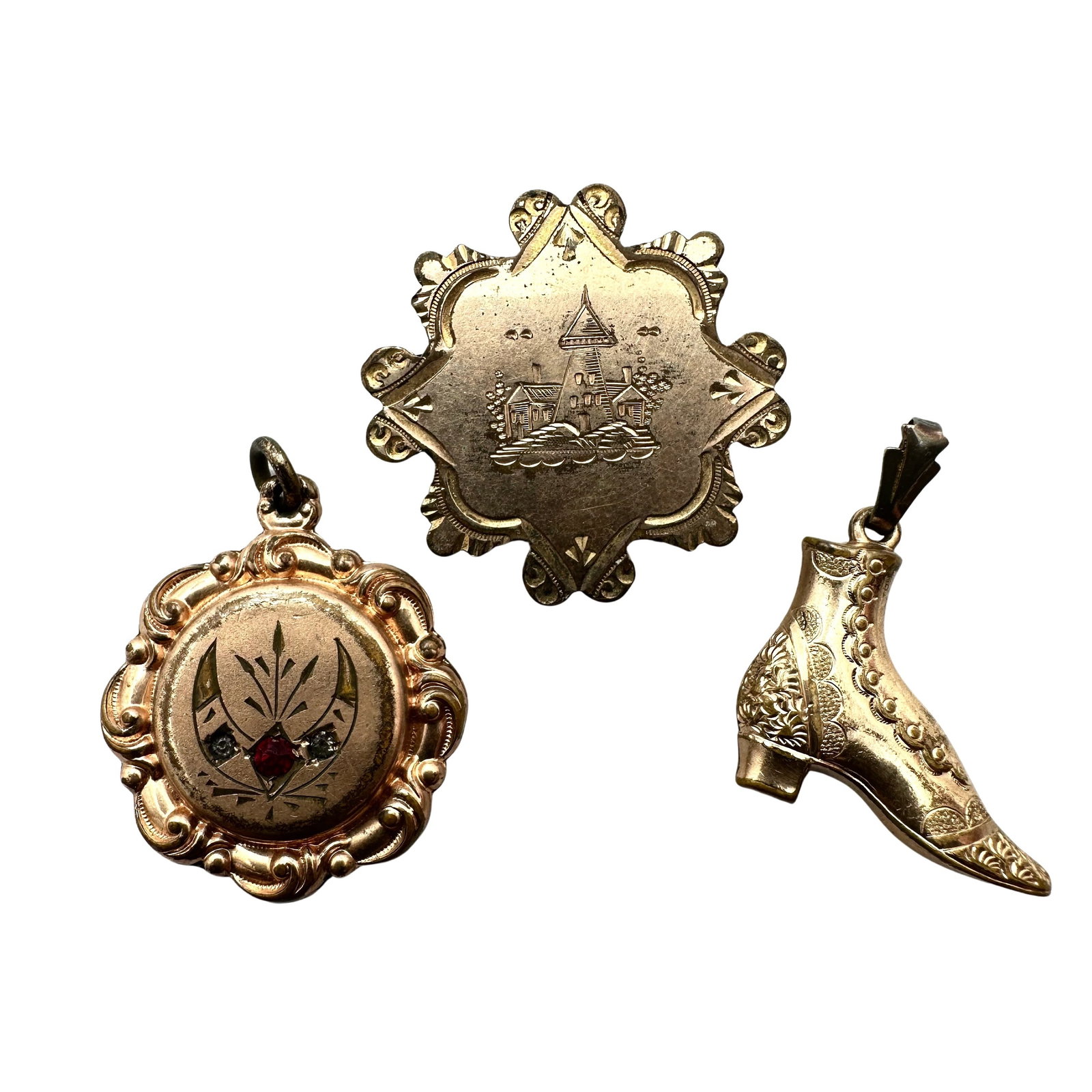 Antique Victorian Pendants Fobs Group Ladies Shoe and More: Antique Victorian Pendants Fobs Group Ladies Shoe and More