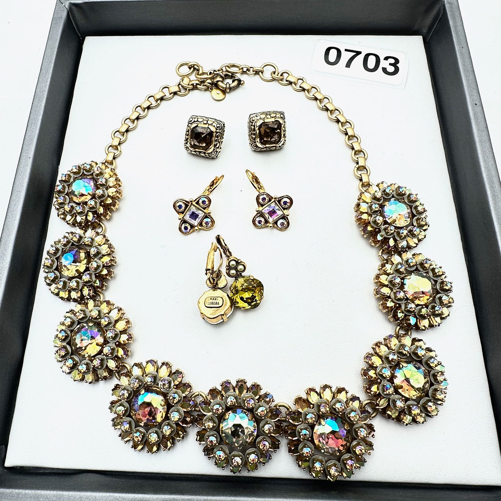 Vintage Jewelry Group Lot Aurora Borealis Necklace and Coordinating Earrings: Vintage Jewelry Group Lot Aurora Borealis Necklace and Coordinating Earrings