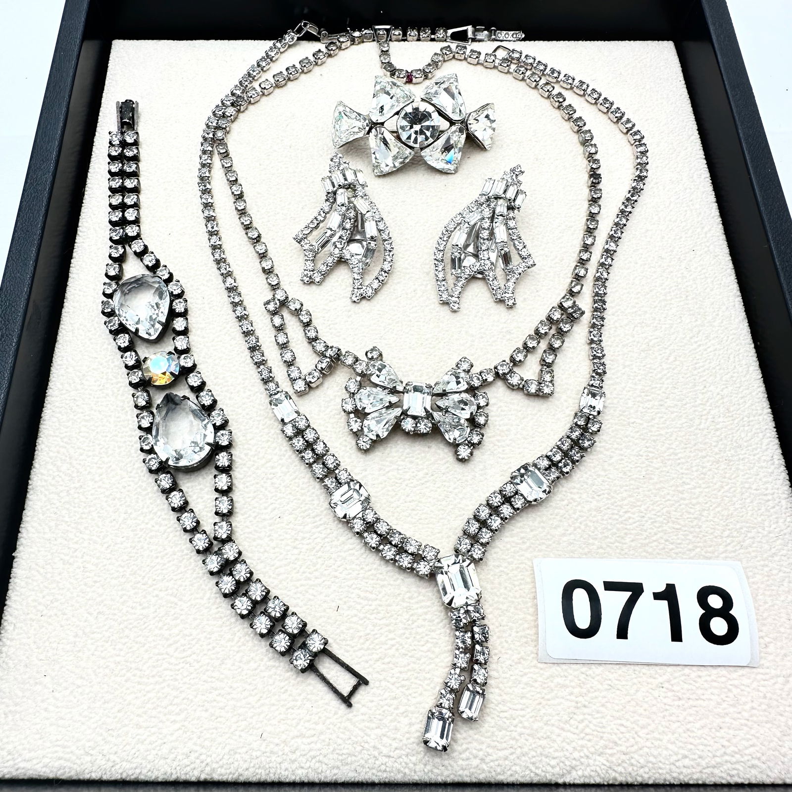Vintage Jewelry Group Lot  Clear Glass Rhinestone Silver Tone Necklaces Bracelet Brooch and Earrings (1 of 2)