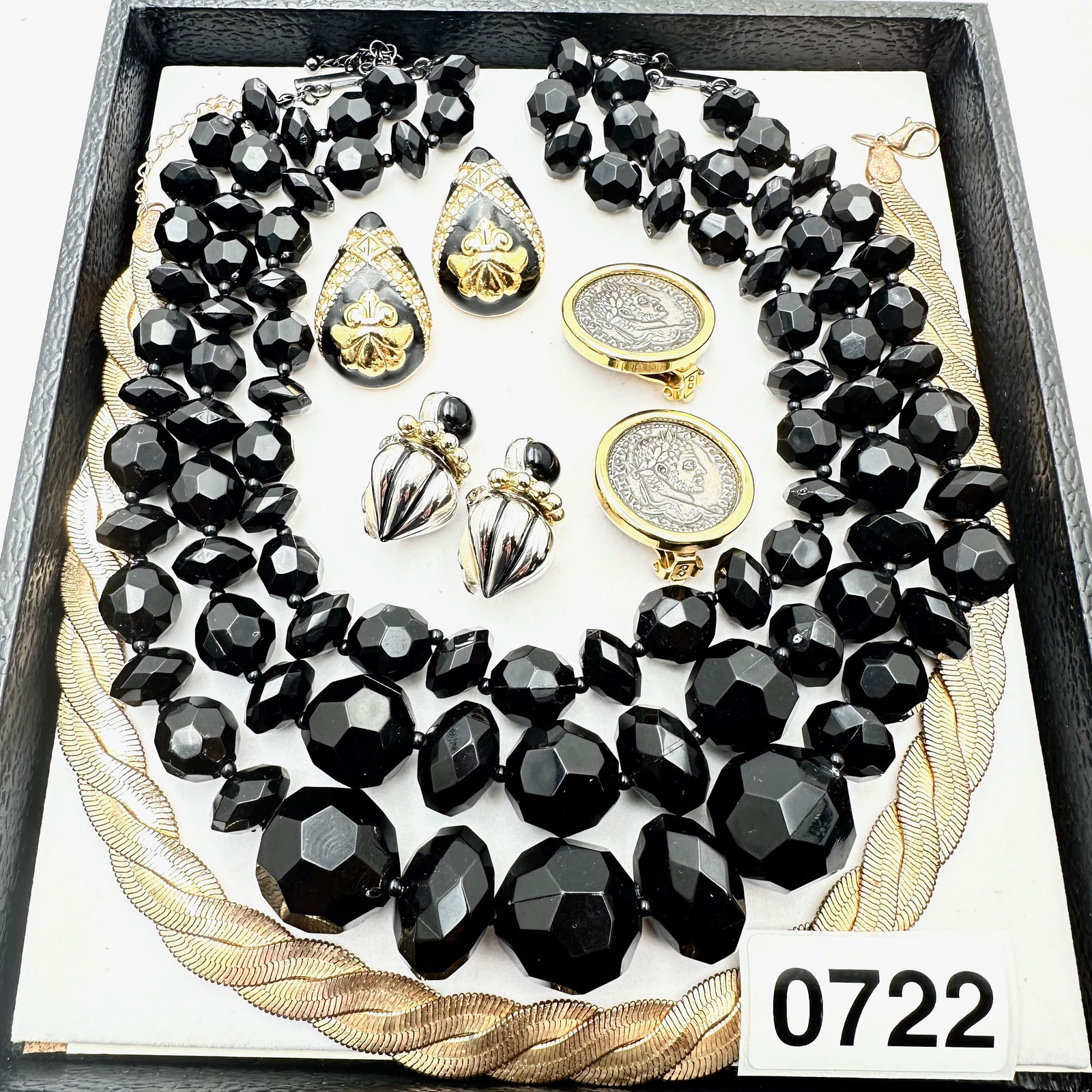 Vintage Jewelry Group Lot Black Gold Tone Necklaces Clip Earrings Ancient Coin Enamel Rhinestone: Vintage Jewelry Group Lot Black Gold Tone Necklaces Clip Earrings Ancient Coin Enamel Rhinestone