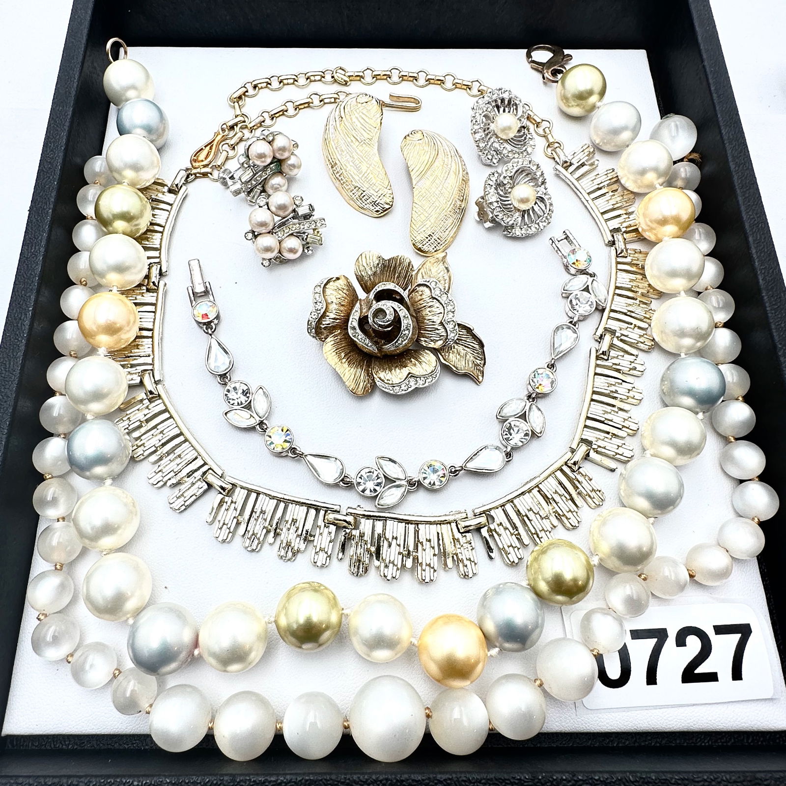 Vintage Jewelry Group Lot Faux Pearl necklace Gold Tone Necklace Rose Brooch Clip Earrings: Vintage Jewelry Group Lot Faux Pearl necklace Gold Tone Necklace Rose Brooch Clip Earrings