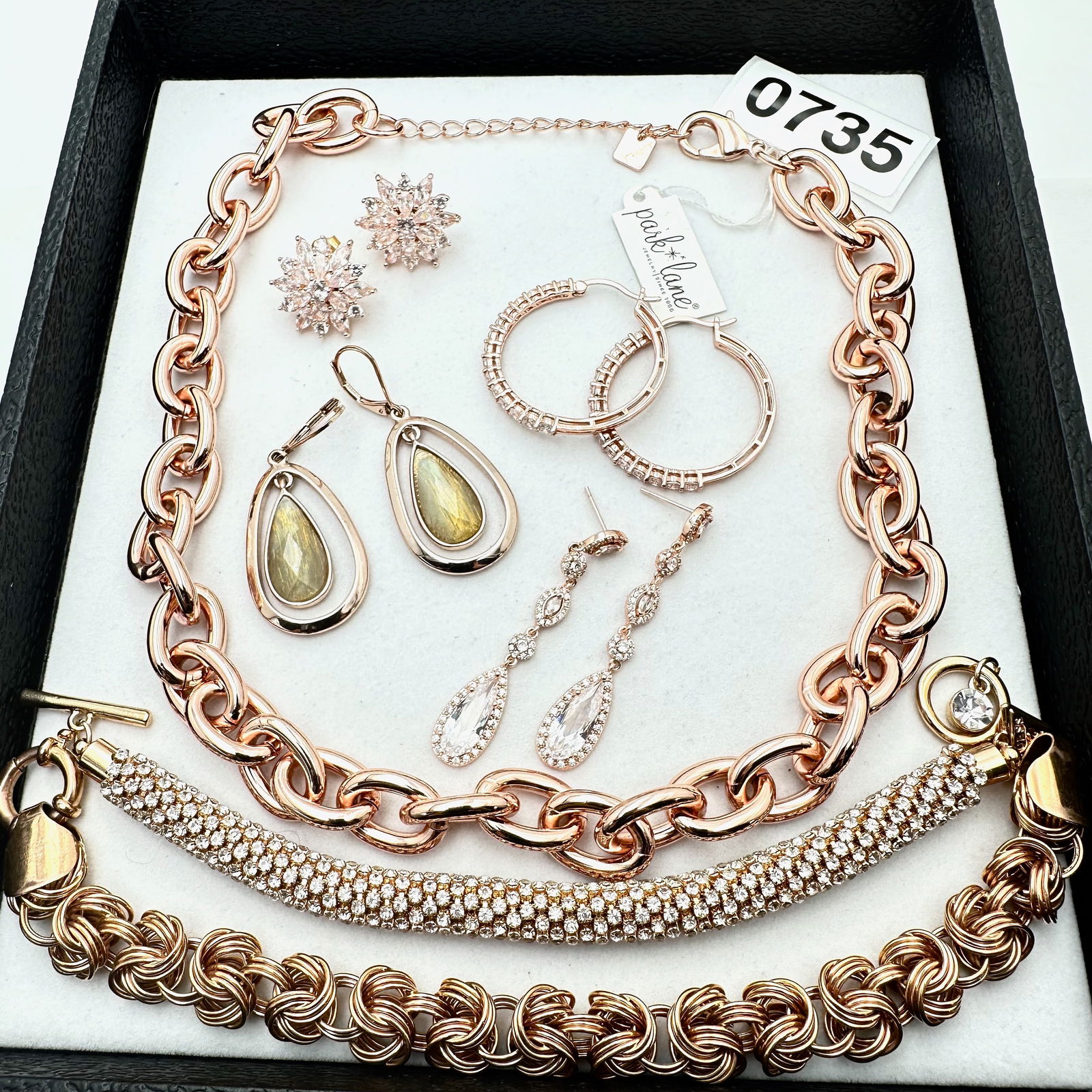 Vintage Jewelry Group Lot Rose Gold Tone Park Lane Necklace Coordinating Earrings and Bracelets: Vintage Jewelry Group Lot Rose Gold Tone Park Lane Necklace Coordinating Earrings and Bracelets