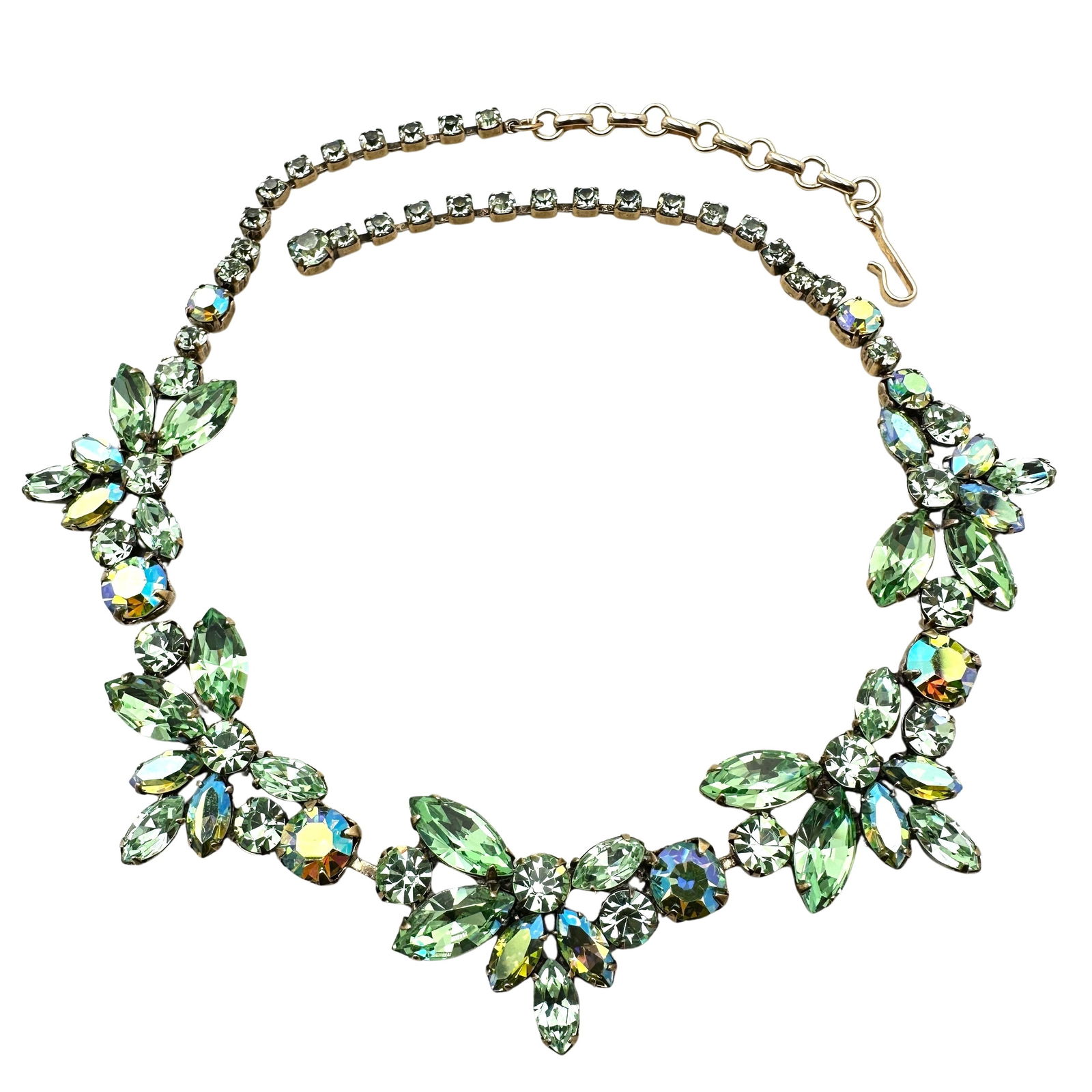 Vintage Regency Green Rhinestone Gold Tone Necklace 17 Inch (1 of 2)