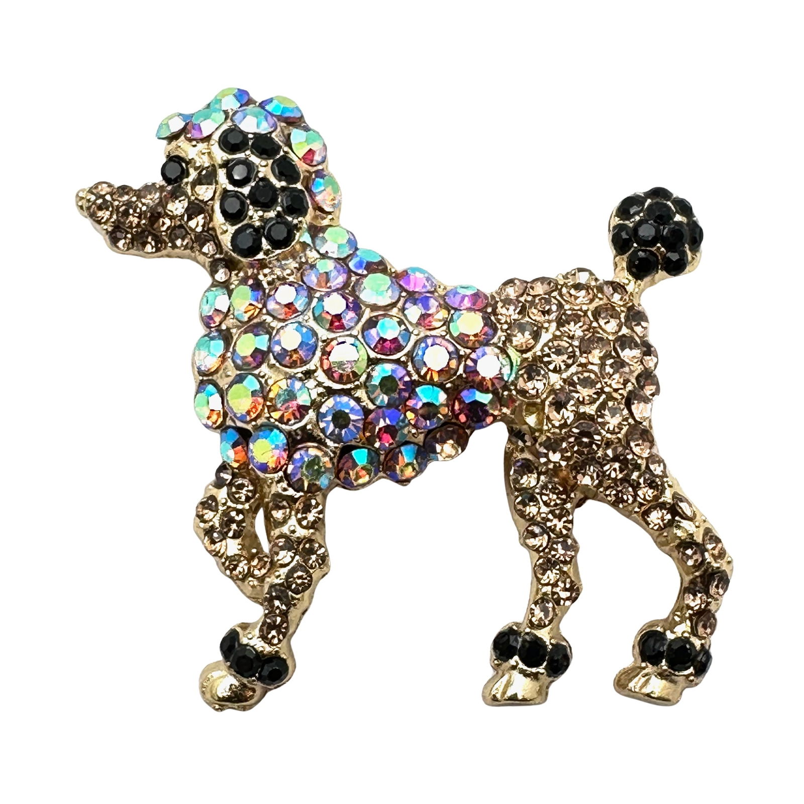 Multicolor Crystal Gold Tone Poodle Dog Brooch Pin 2 Inch (1 of 2)