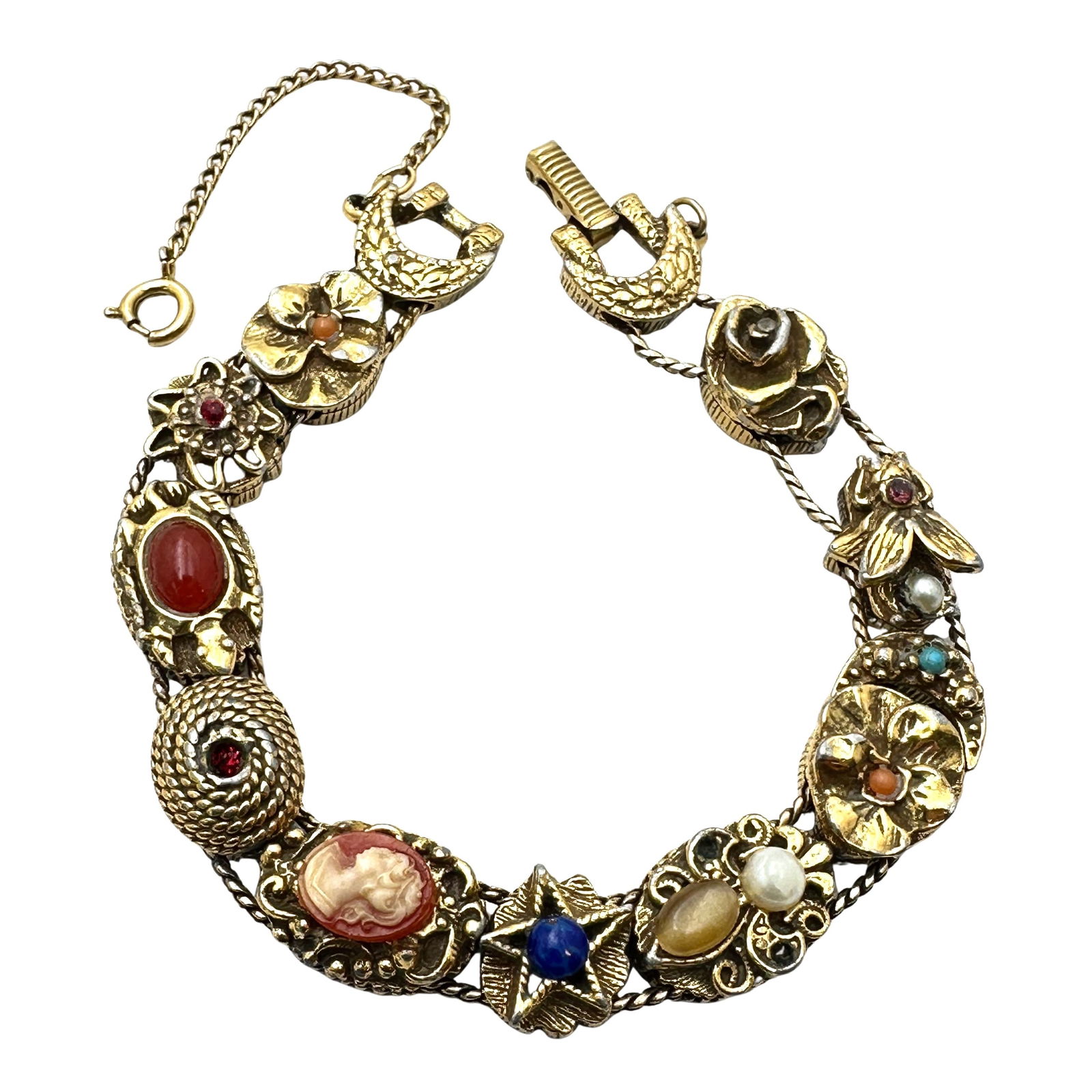 Vintage Unsigned Multicolor Rhinestone Slide Gold Tone Bracelet 7.5 Inch (1 of 2)