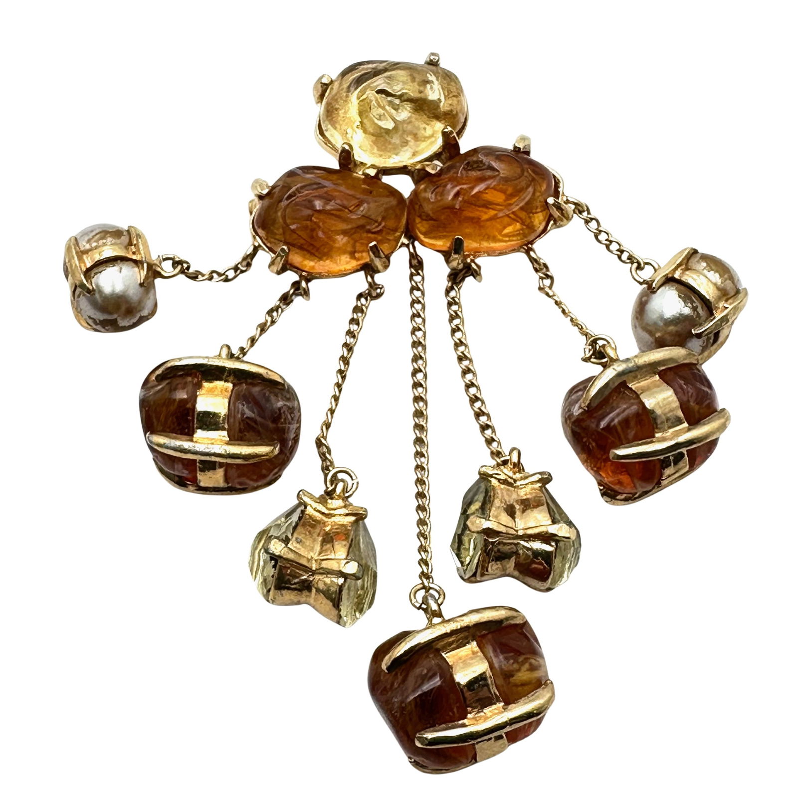Vintage Gripoix Glass Gold Tone Dangle Brooch Pin (1 of 2)