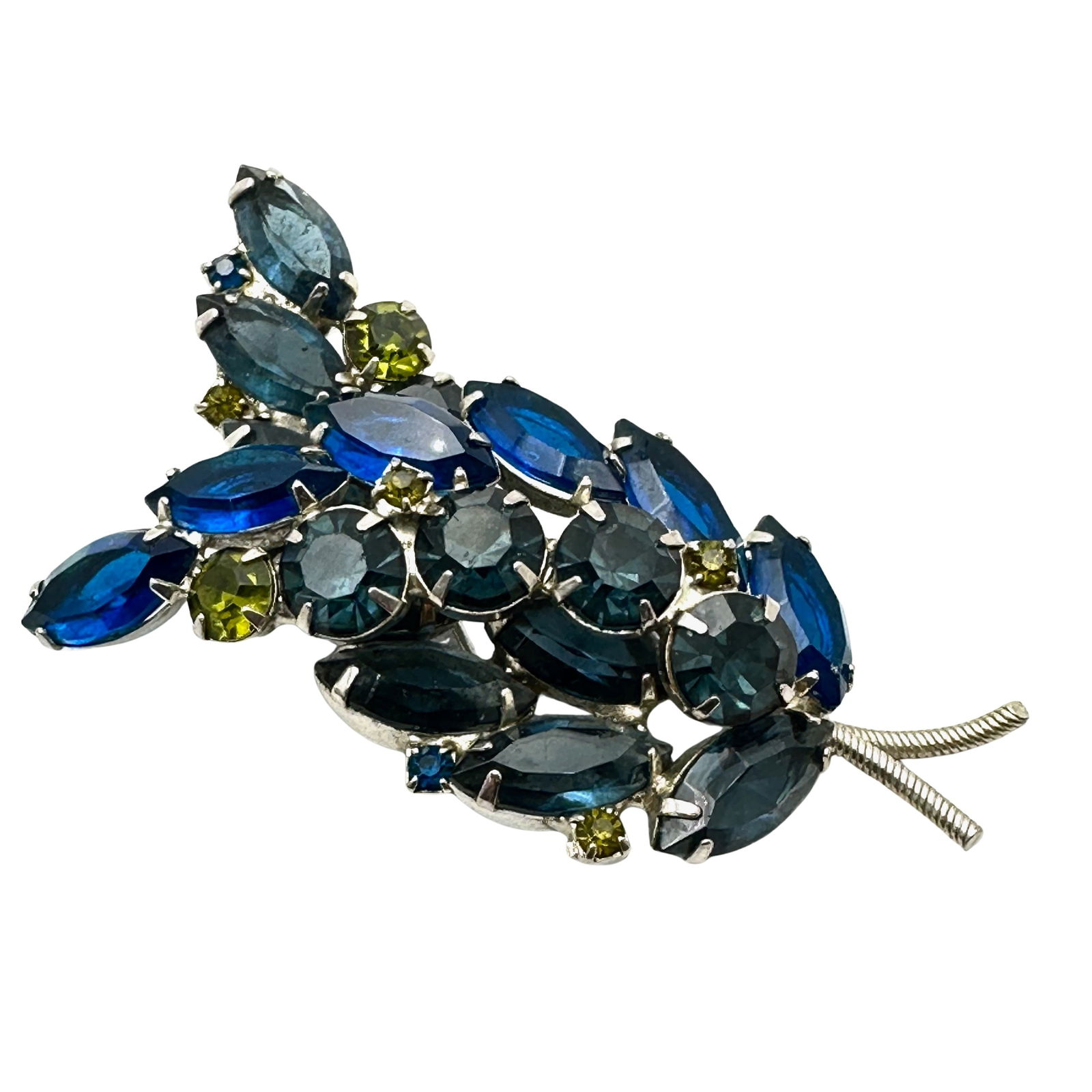Vintage Juliana Blue Green Glass Rhinestone Silver Tone Brooch Pin 3 Inch (1 of 2)