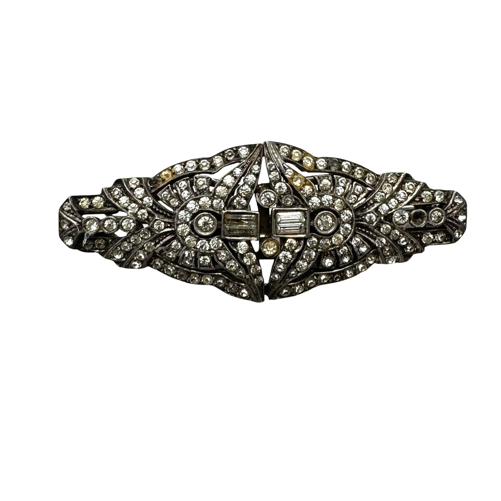 Vintage Clear Rhinestone Silver Tone Duet Brooch Pin2.25 Inch (1 of 2)