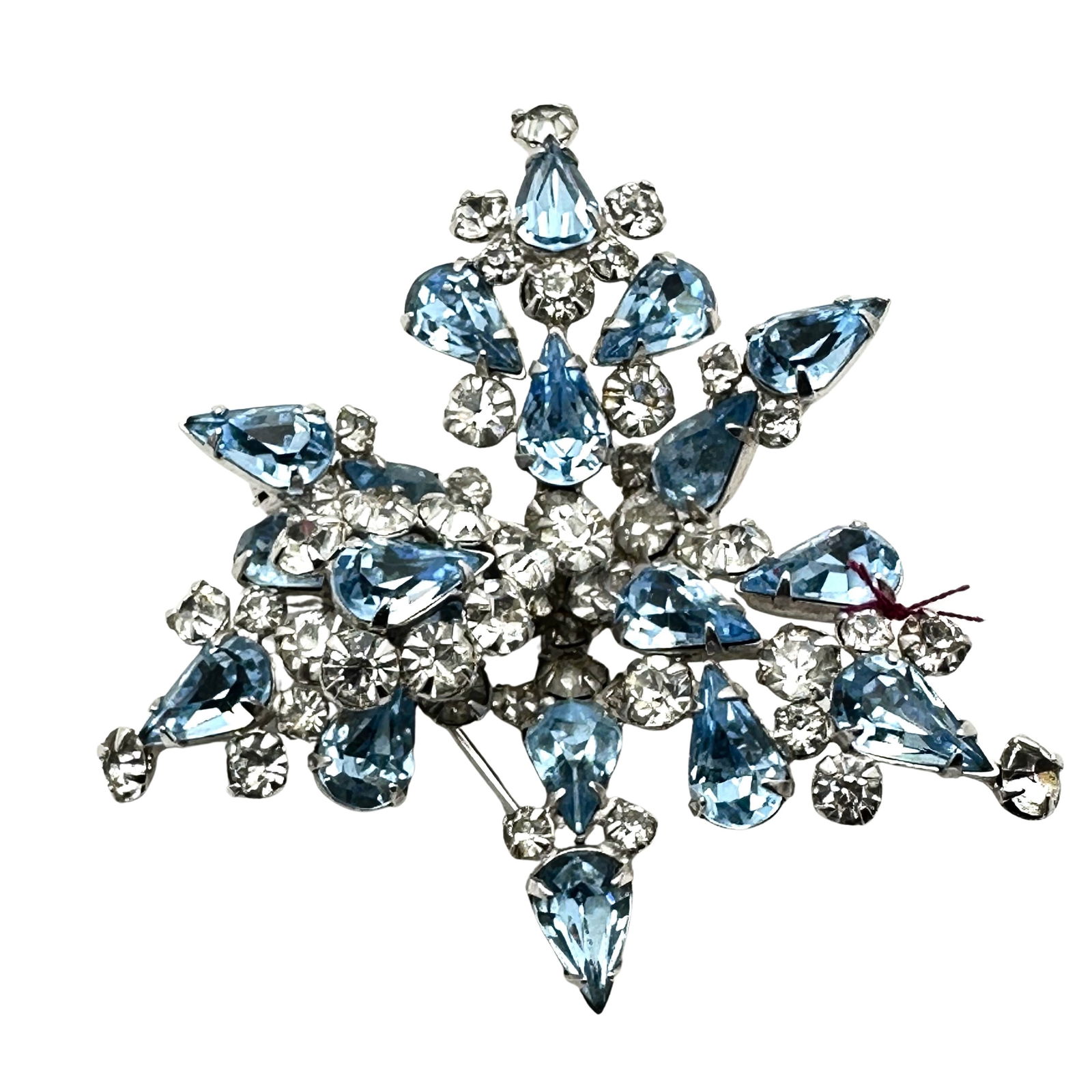 Vintage Blue Clear Glass Rhinestone Silver Tone Brooch Pin 2.25 Inch (1 of 2)