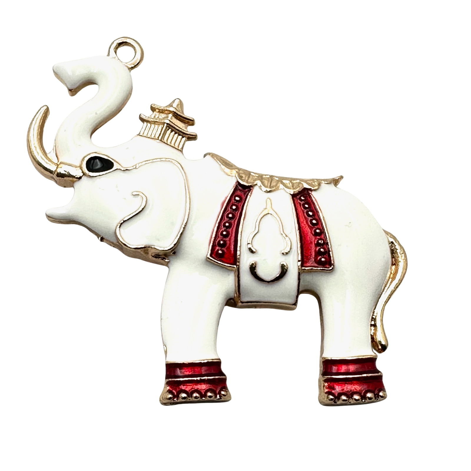 Red White Enamel Elephant Gold Tone Brooch Pin 2.5 Inch (1 of 2)