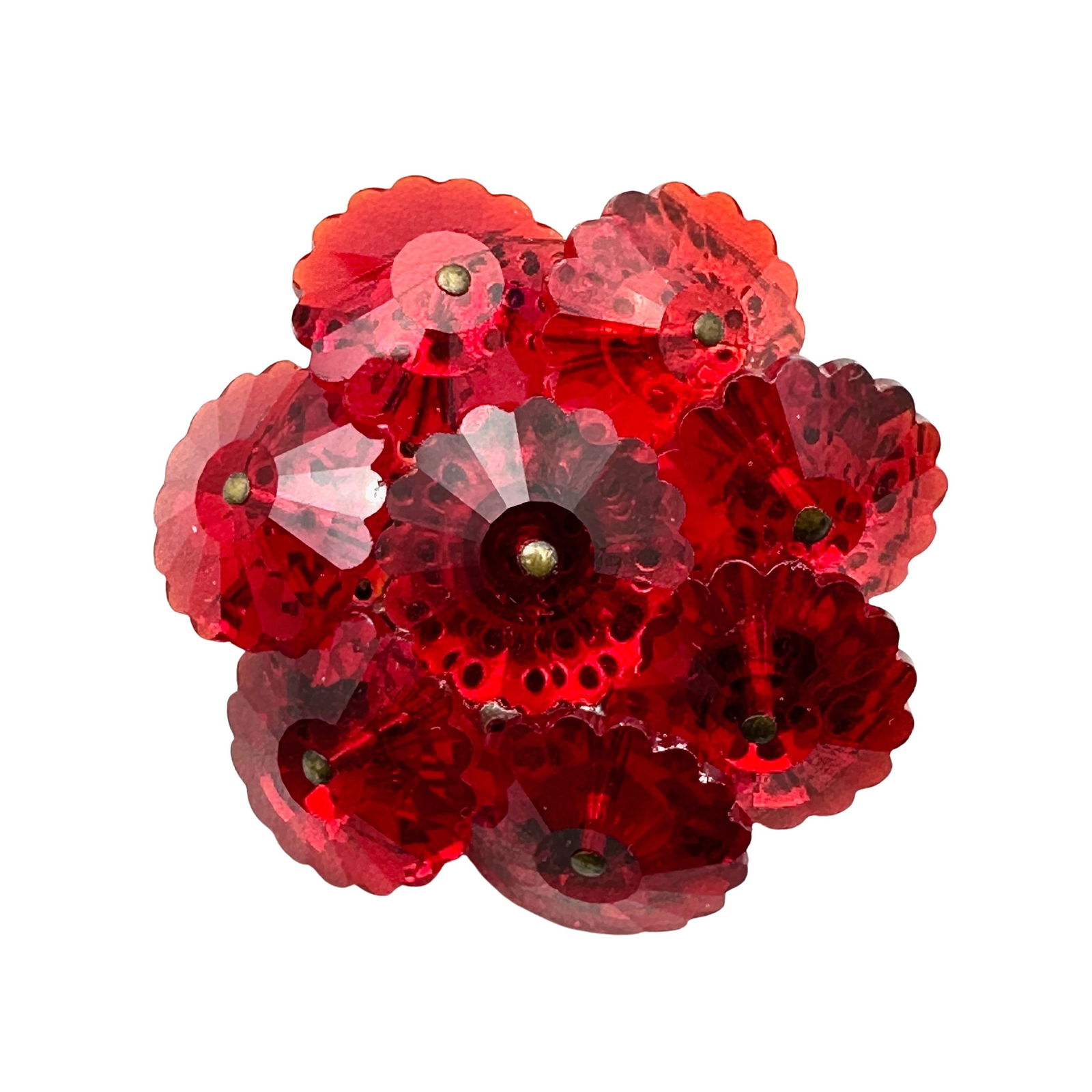 Vintage Red Glass Crystal Wired Silver Tone Brooch Pin 1.5 Inch (1 of 2)