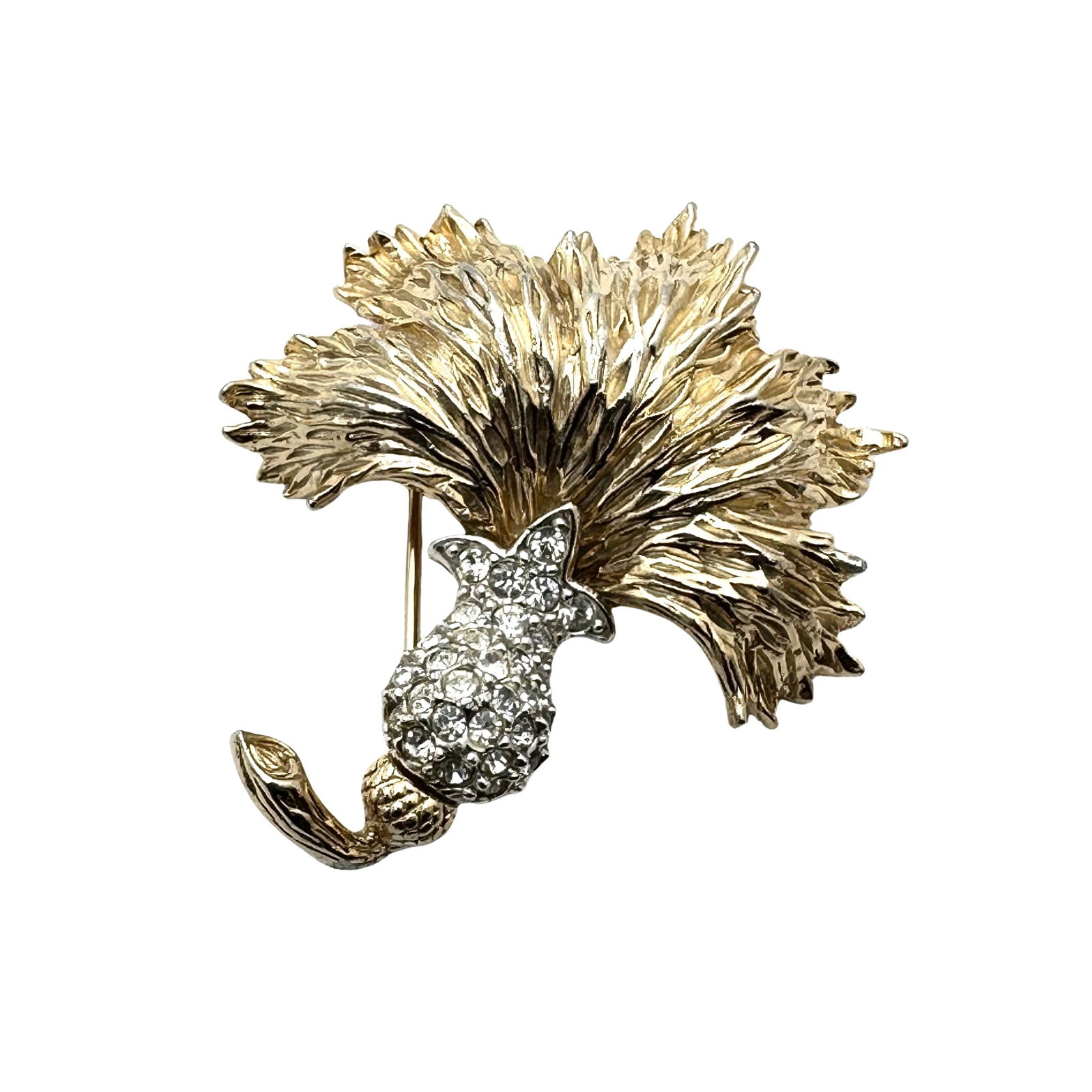 Vintage Ledo Clear Rhinestone Gold Tone Flower Brooch Pin 2 Inch (1 of 2)