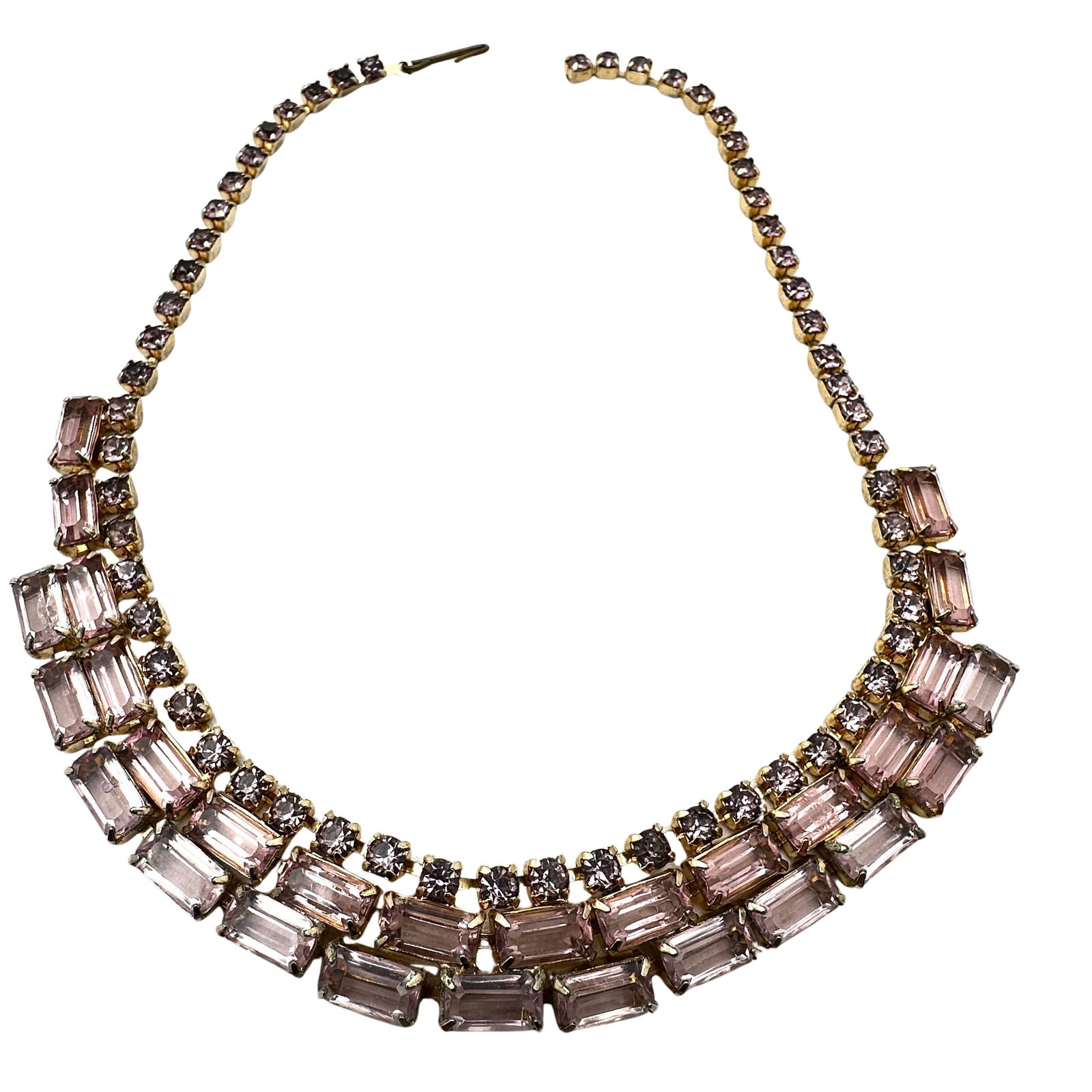 Vintage Pink Glass Rhinestone Gold Tone necklace 15 Inch Length: Vintage Pink Glass Rhinestone Gold Tone necklace 15 Inch Length
