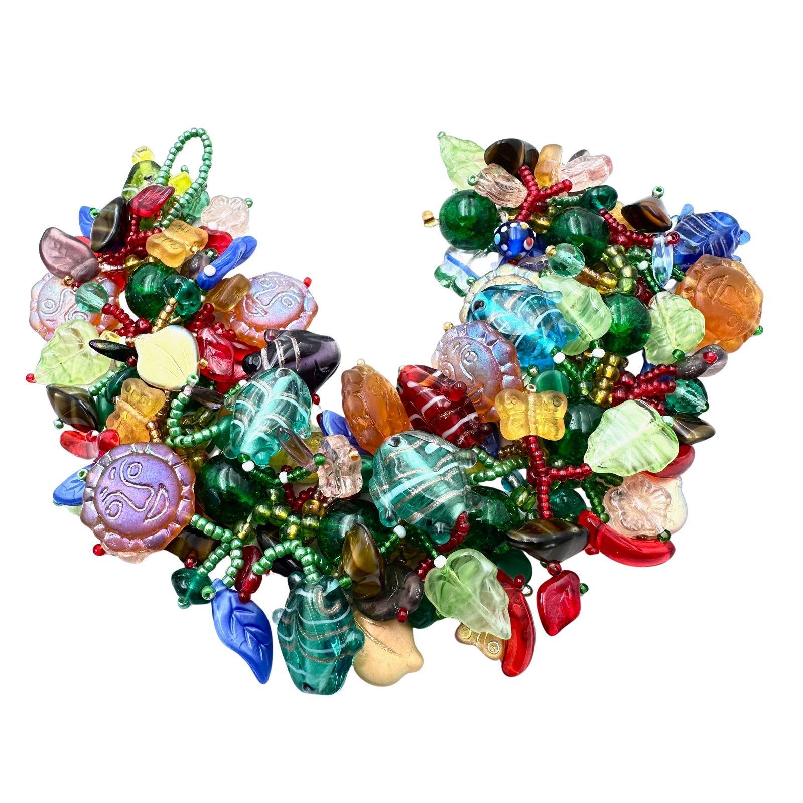 Vintage Loaded Murano Glass Multicolor Bead Bracelet 8 Inch Fish Moon Butterfly: Vintage Loaded Murano Glass Multicolor Bead Bracelet 8 Inch Fish Moon Butterfly