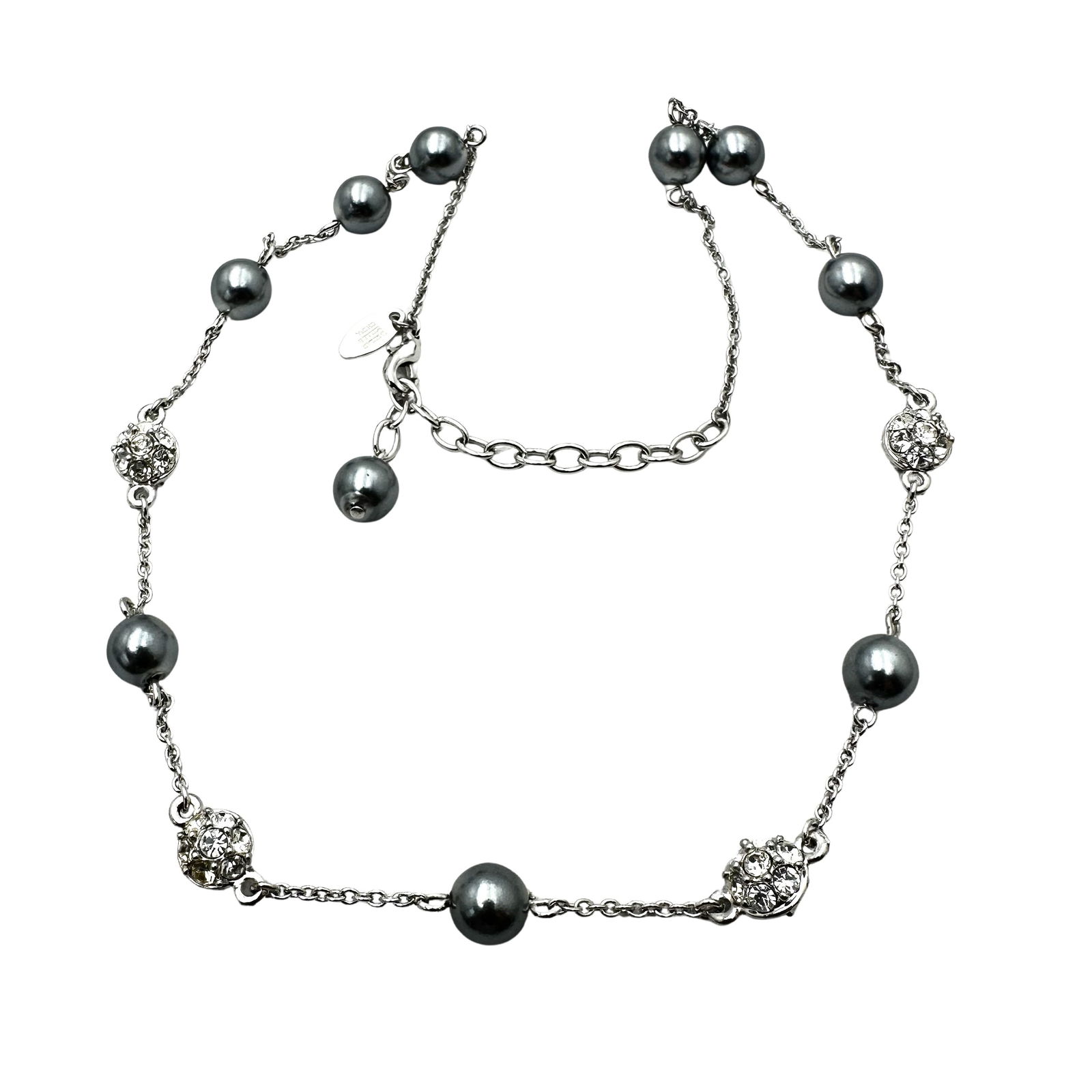 Vintage Nolan Miller Grey Faux Pearl Silver Tone Necklace 18 Inch (1 of 2)