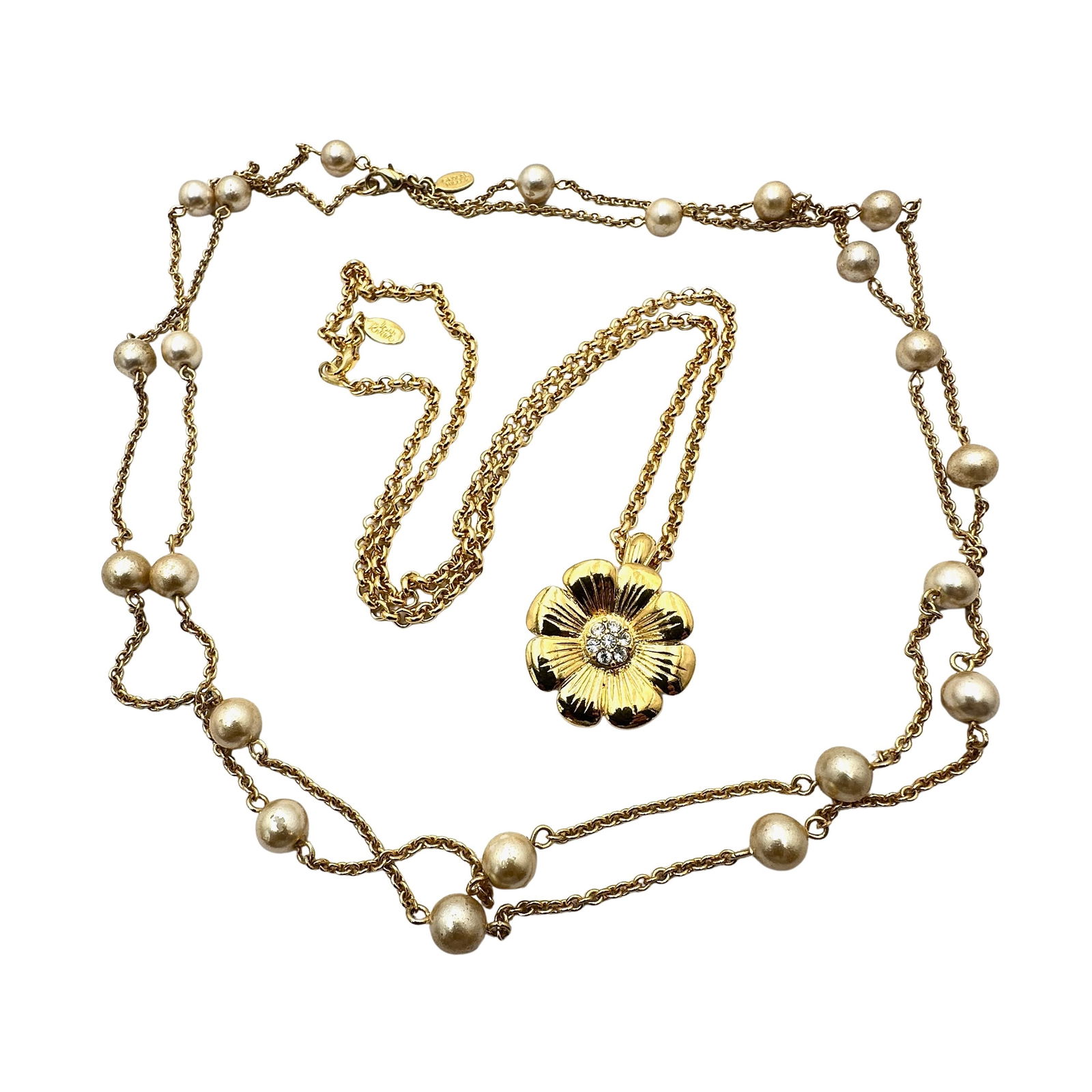 Vintage Nolan Miller Off White Pearl Gold Tone Necklace 46 Inch (1 of 2)