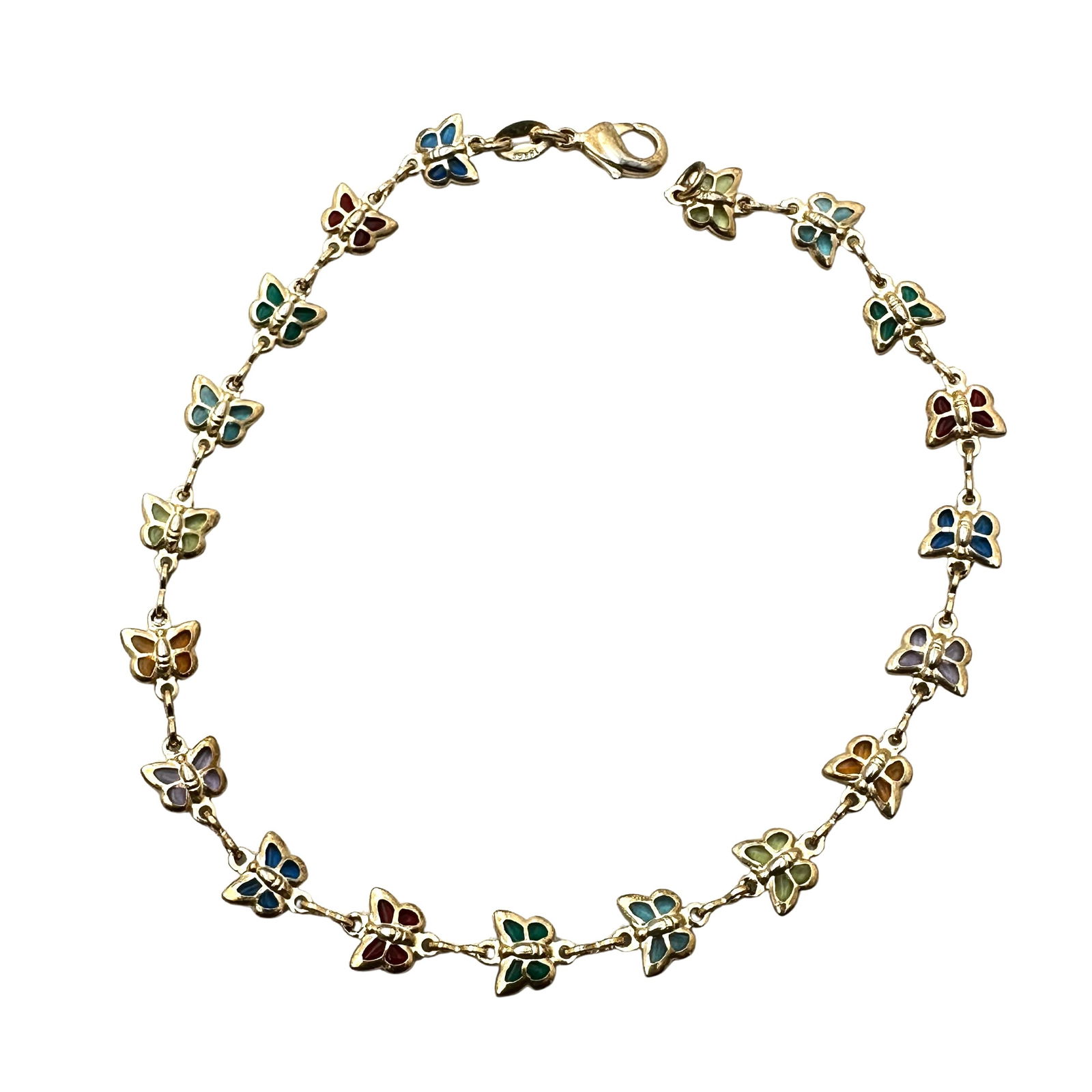 18K Gold Filled Multicolor Butterly Bracelet or Anklet 9.5 Inch: 18K Gold Filled Multicolor Butterly Bracelet or Anklet 9.5 Inch