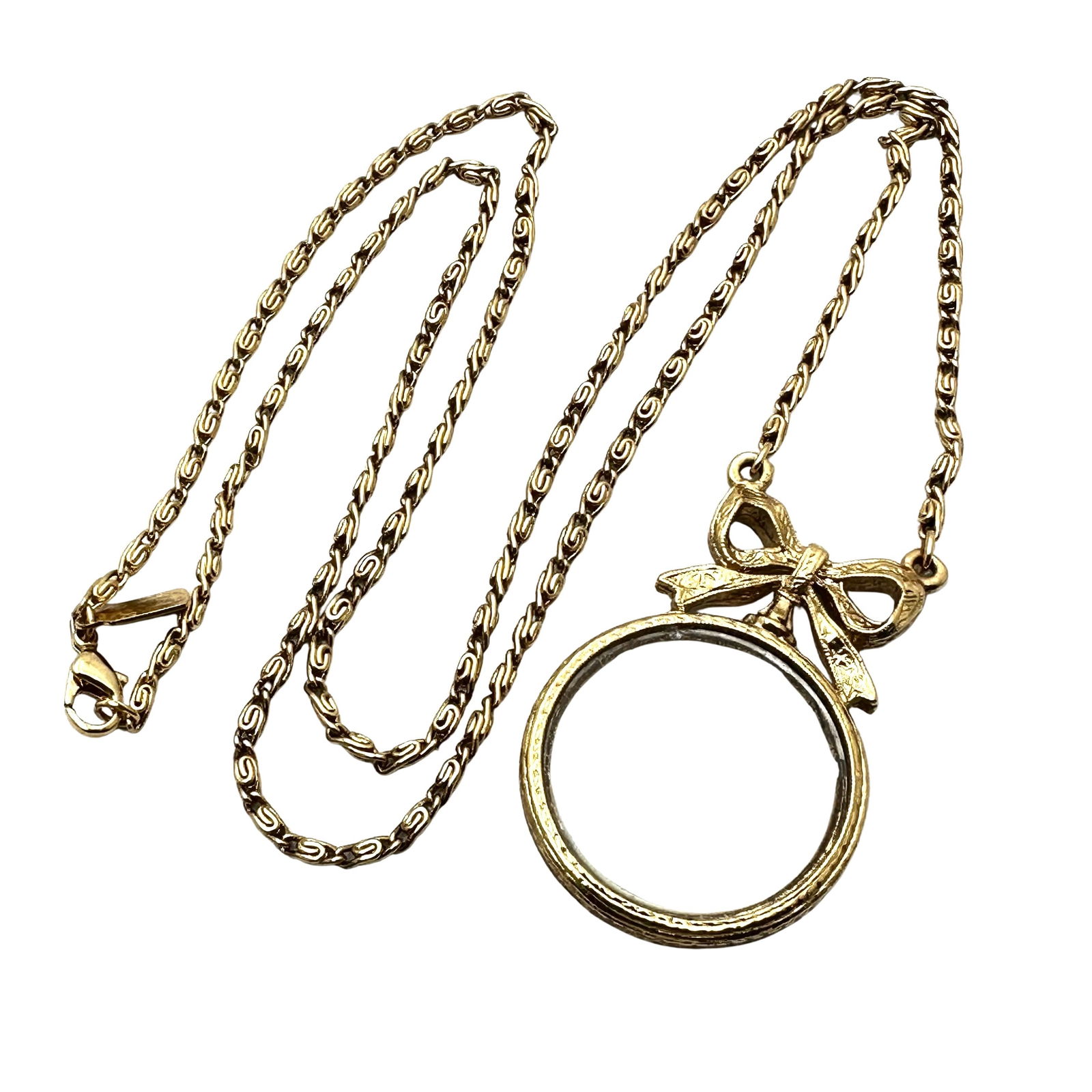 Vintage 1928 Brand Magnifying Glass Pendant Gold Tone Necklace 26 Inch (1 of 2)