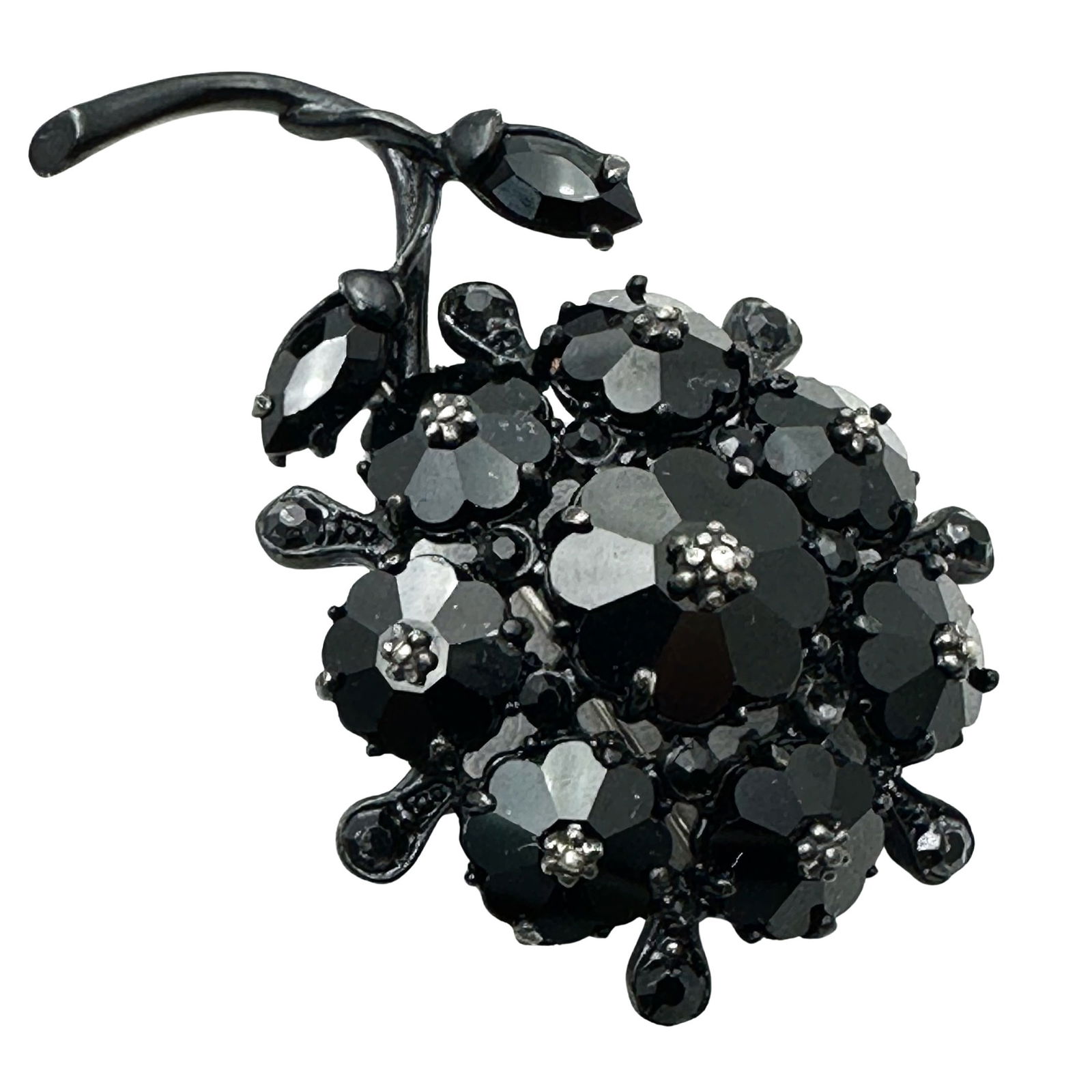 Vintage Weiss Black Glass Rhinestone Black Japanned Flower Brooch Pin 2.5 Inch (1 of 2)
